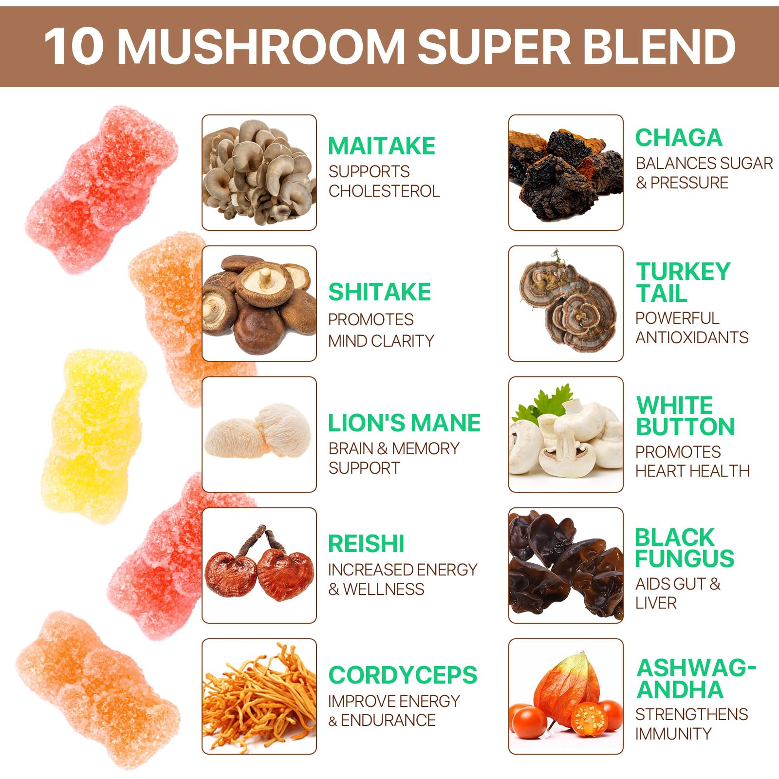 Back view of Generic Mushroom Blend Gummies packaging