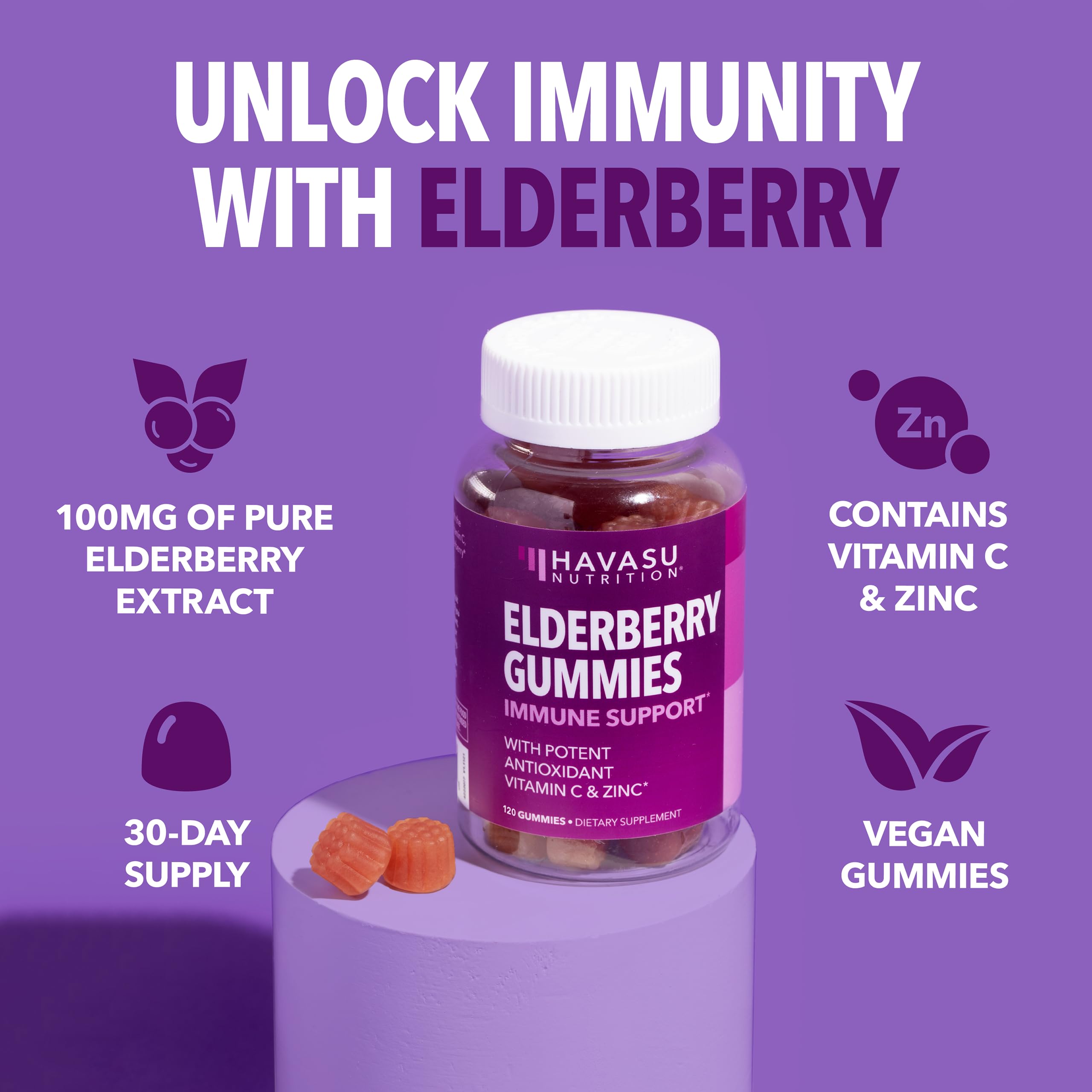 Back view of HAVASU NUTRITION Elderberry Gummies packaging