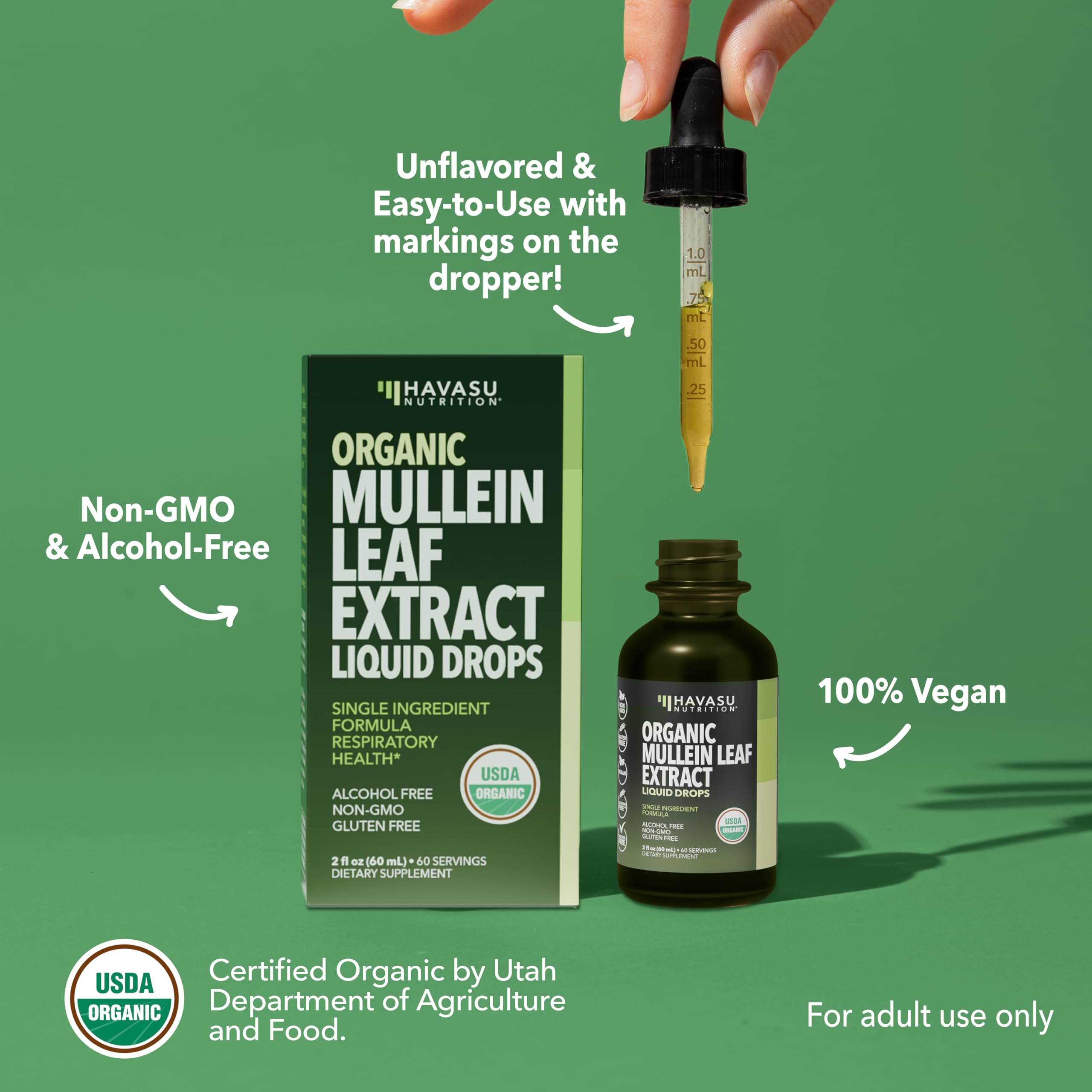 Back view of HAVASU NUTRITION Organic Mullein Leaf Extract bottle