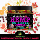 Back view of Healthergize Hemp Butterflies Gummies bottle