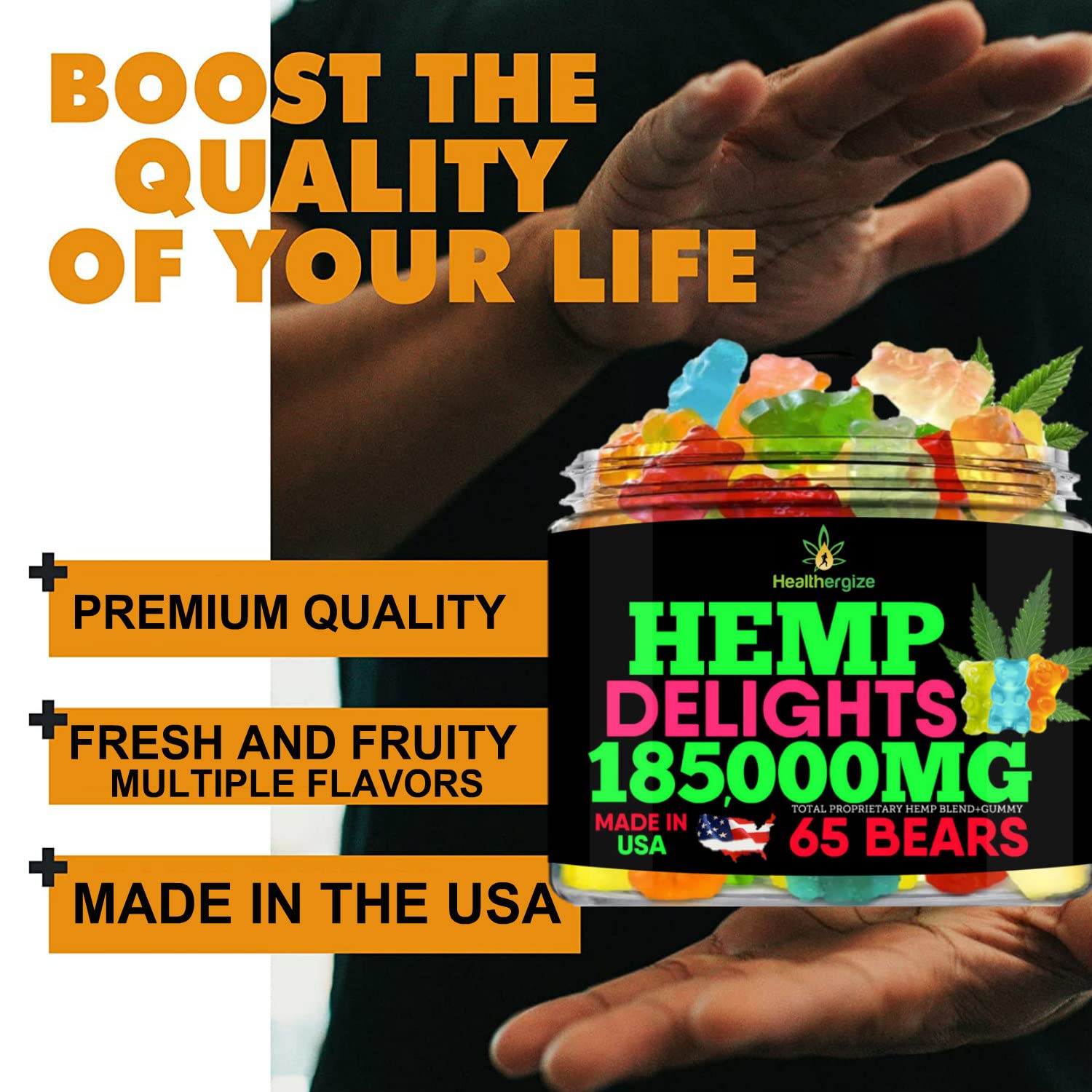 Back view of Healthergize Hemp Gummies packaging