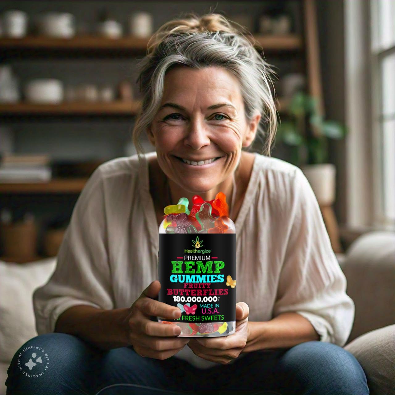 Back view of Healthergize Hemp Gummies with ingredient list