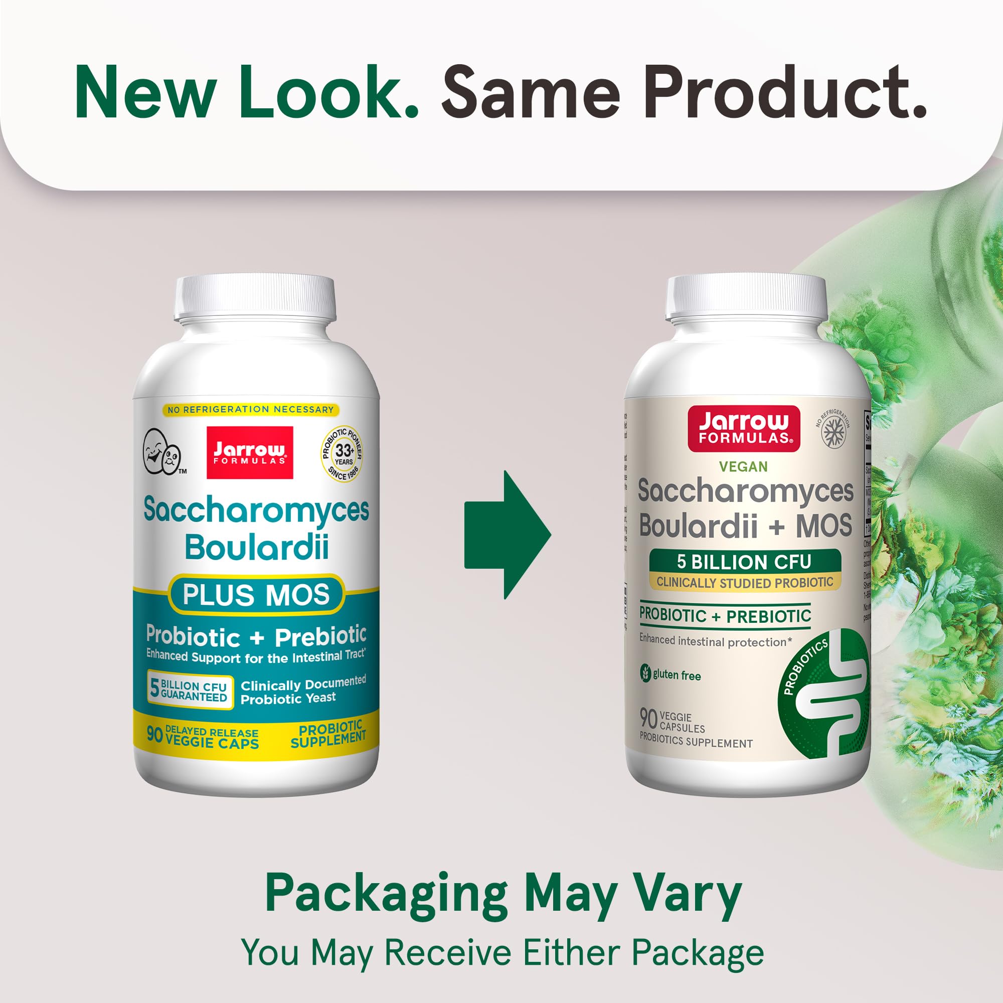 Back view of Jarrow Formulas Saccharomyces Boulardii + MOS 90 Veggie Caps packaging