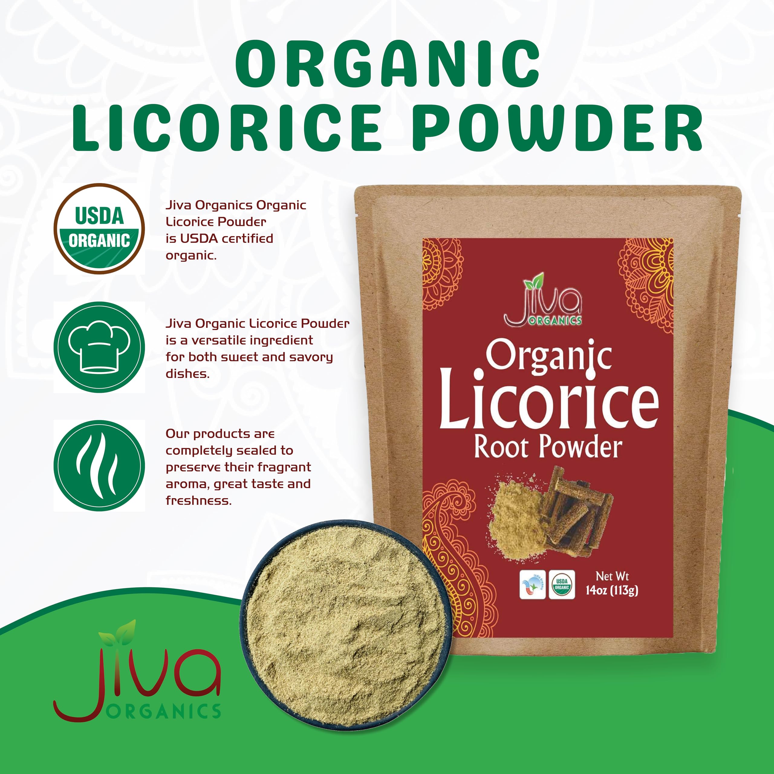 Back view of Jiva Organics Licorice Root Powder packaging