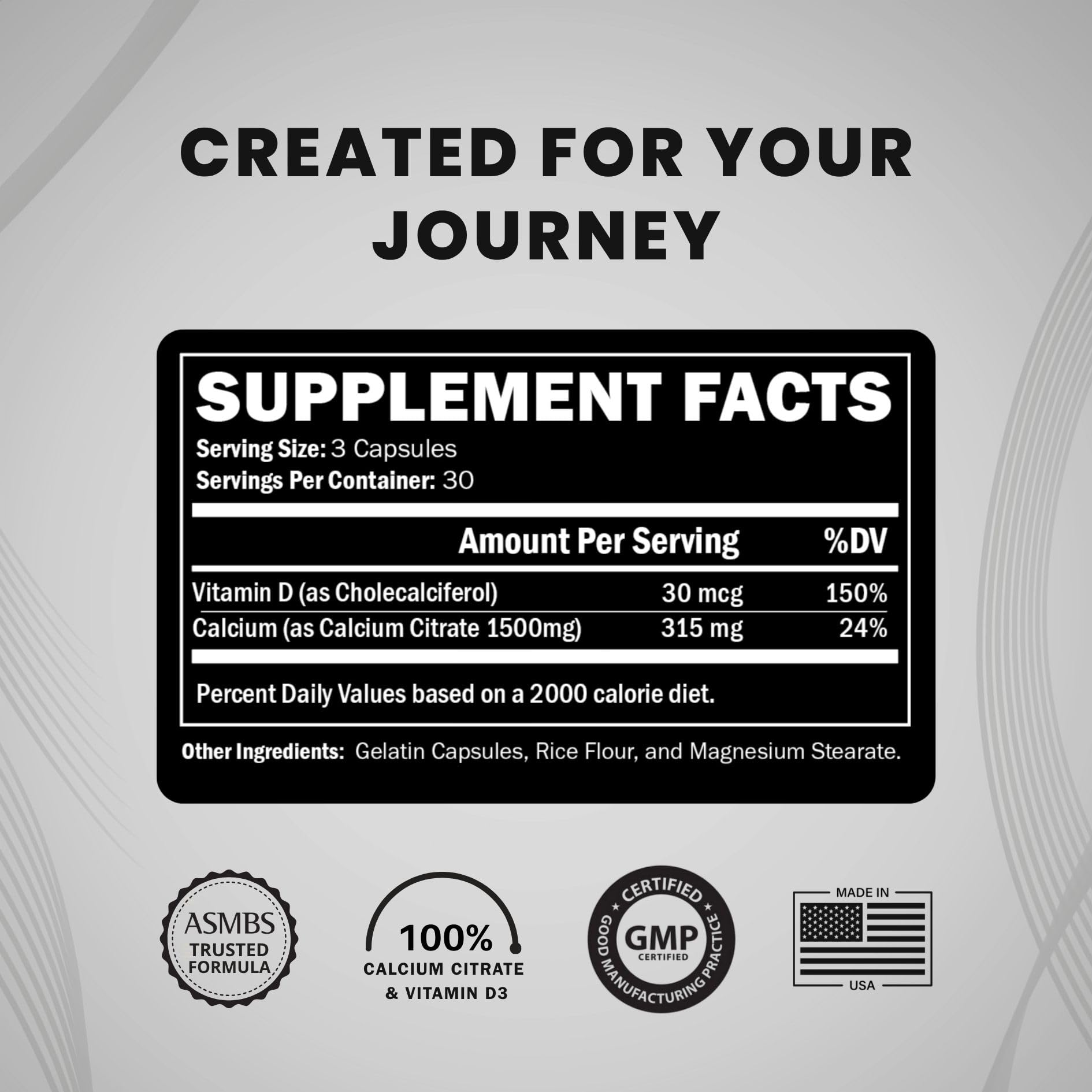 Back view of Journey Bariatric Vitamins Calcium Citrate bottle with ingredients