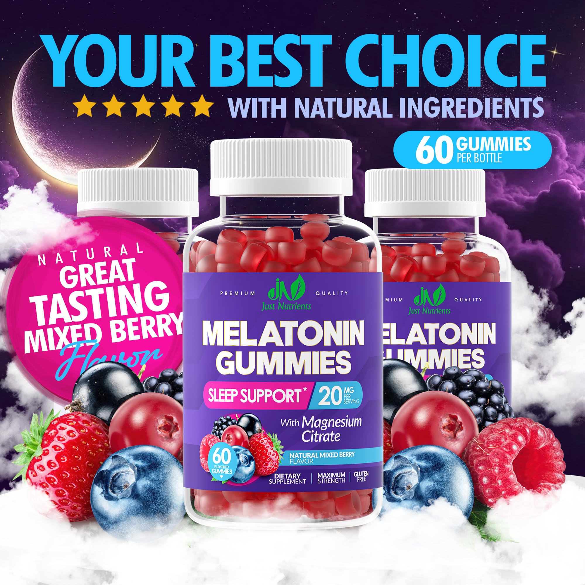 Back view of Just Nutrients Melatonin Gummies packaging
