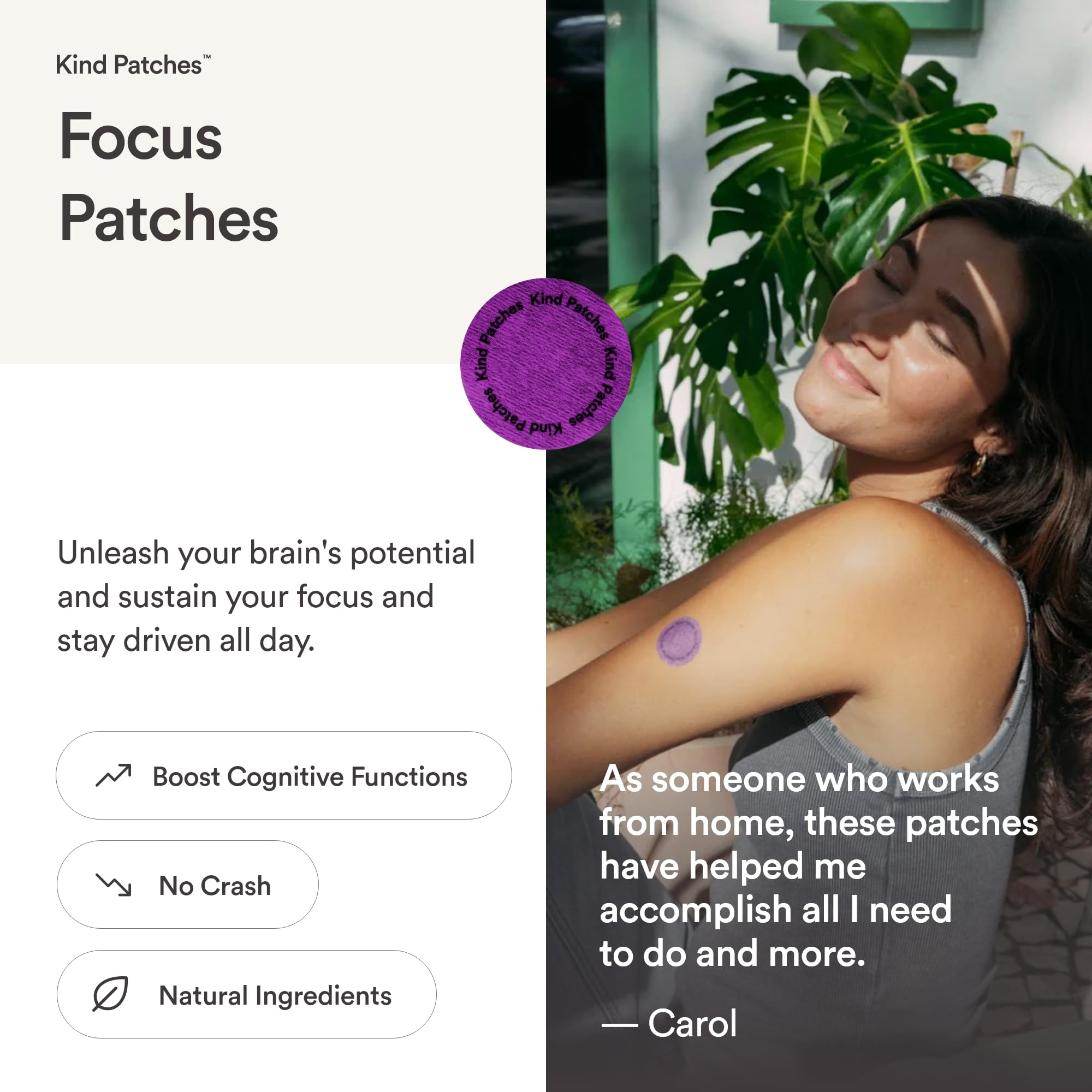 Back view of Kind Patches Focus Patches packaging