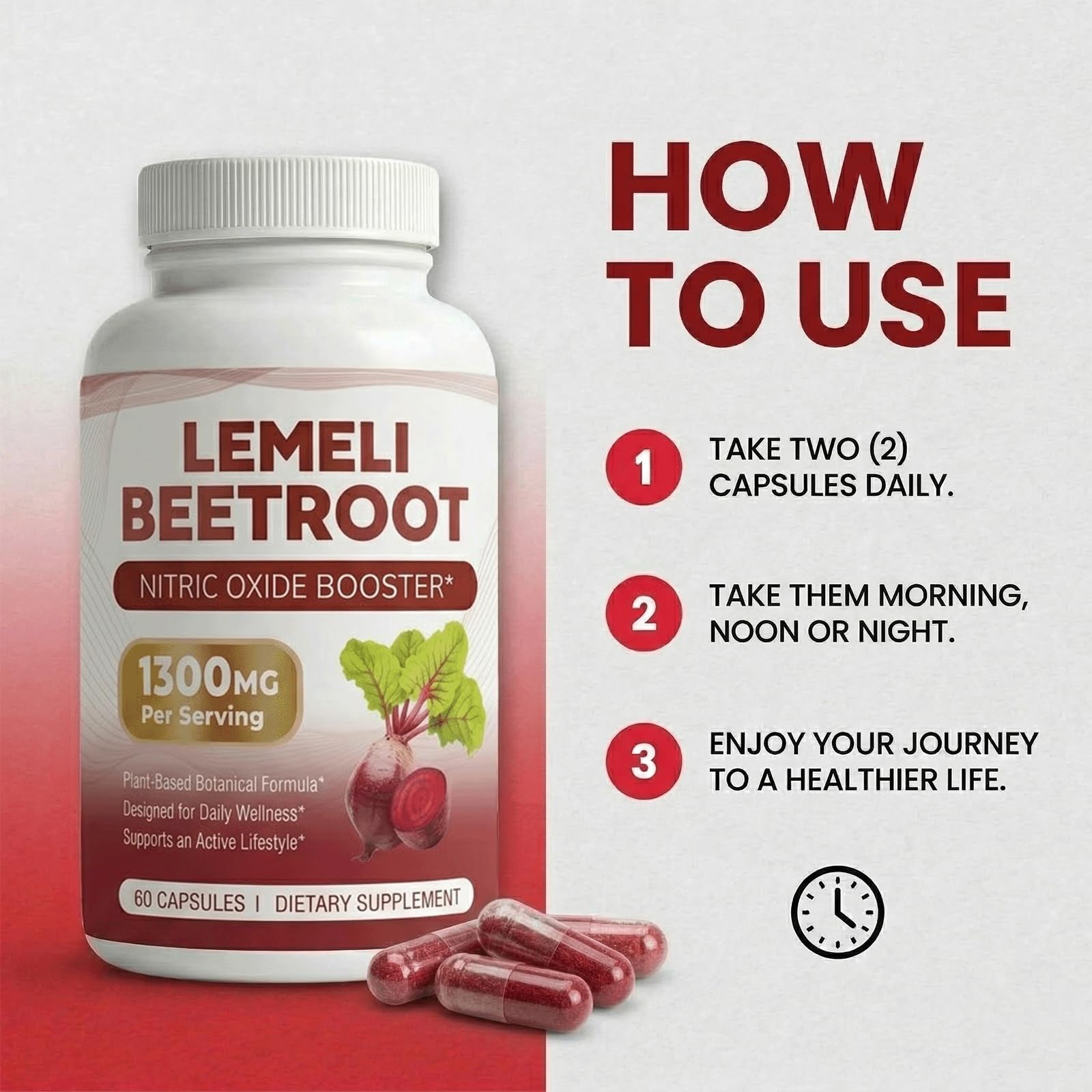 Back view of LEMELI BEETROOT Beetroot Capsules packaging