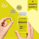 Back view of LongLifeNutri Berberine HCL 500mg Capsules bottle