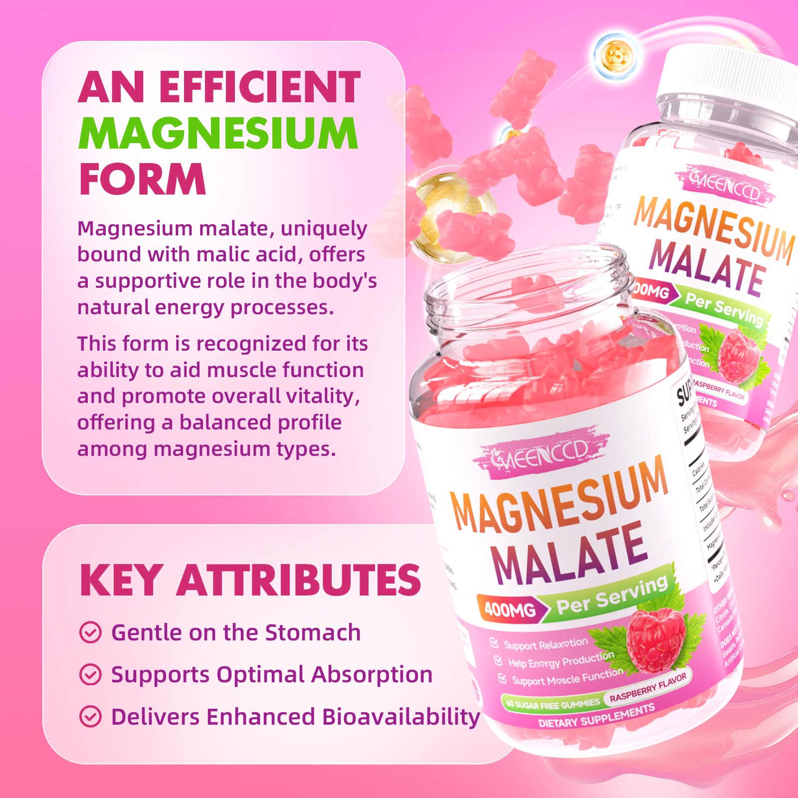 Back view of MEENCCD Magnesium Malate Gummies packaging