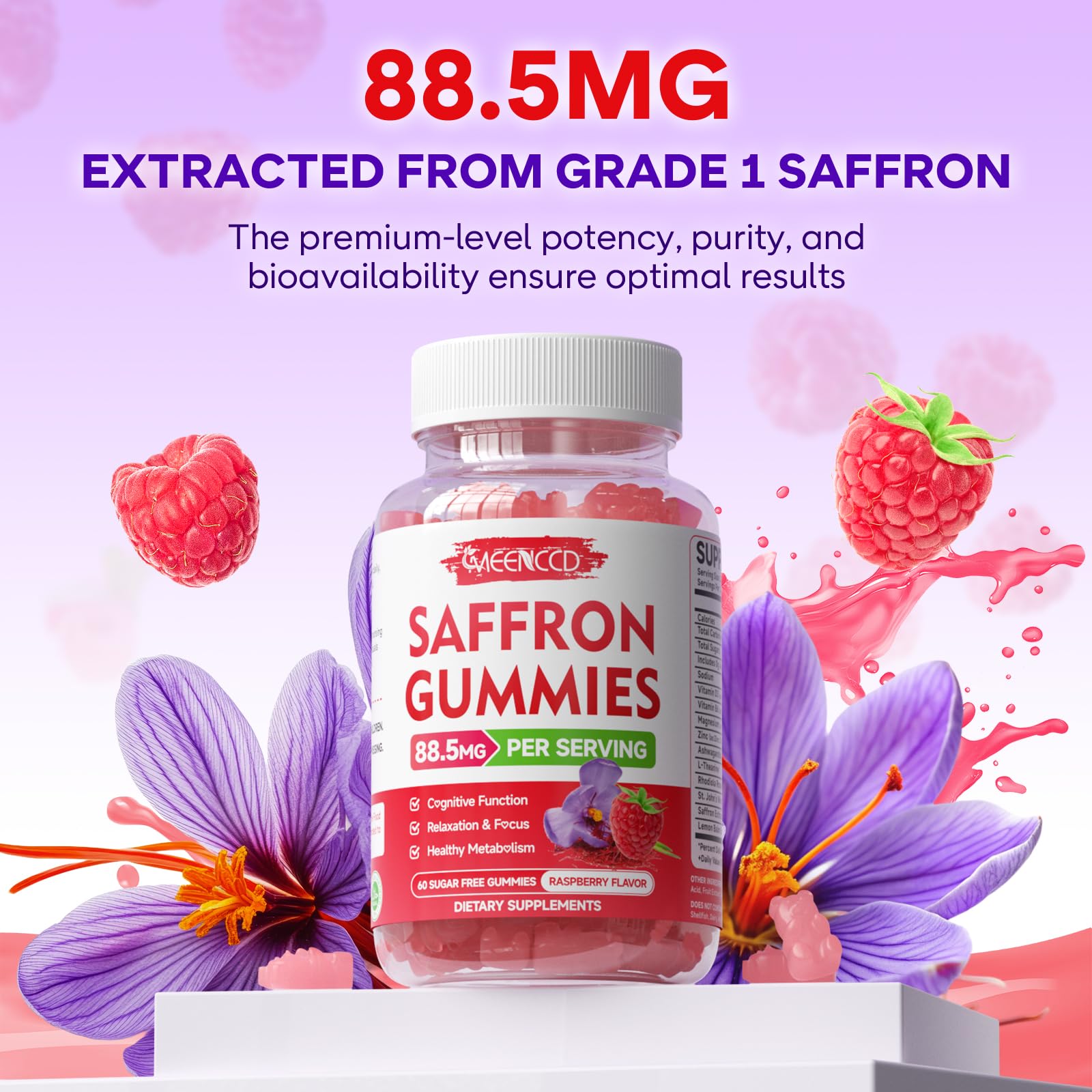 Back view of MEENCCD Saffron Gummies bottle