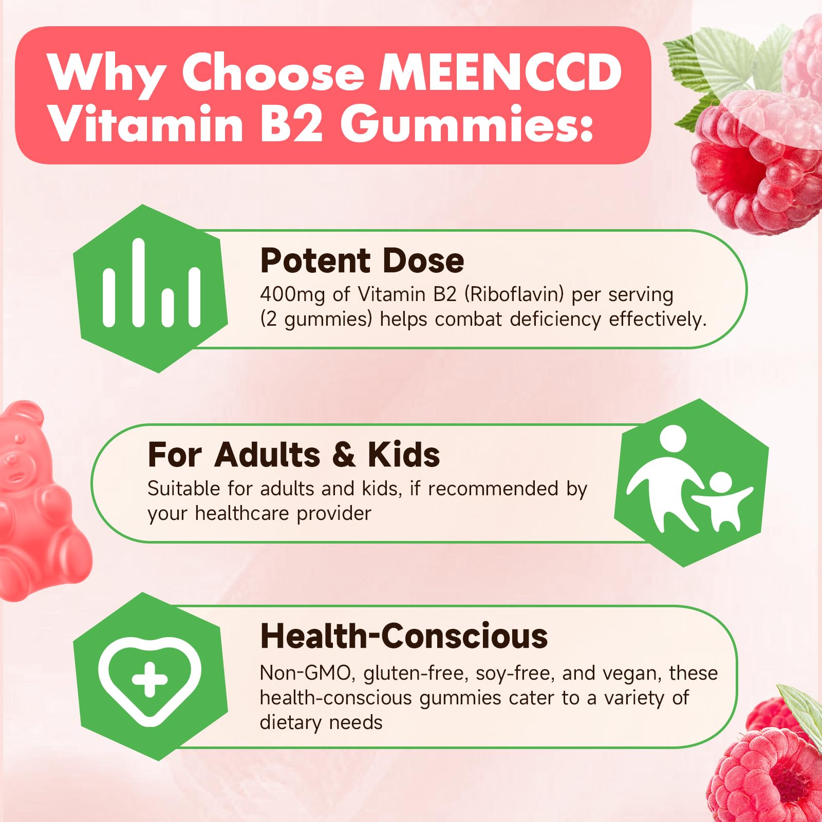 Back view of MEENCCD Vitamin B2 Gummies packaging