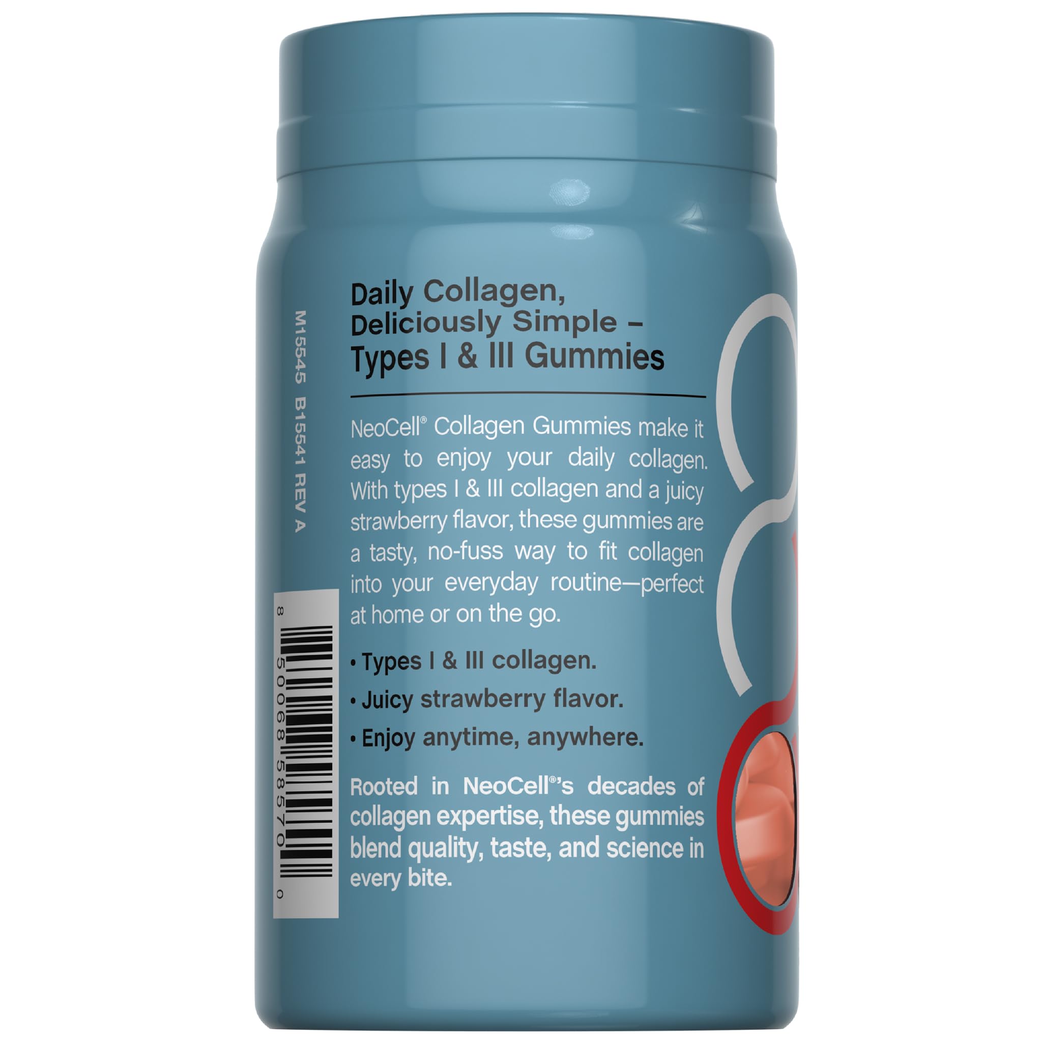 Back view of NeoCell Collagen Bio-Peptides Gummies packaging