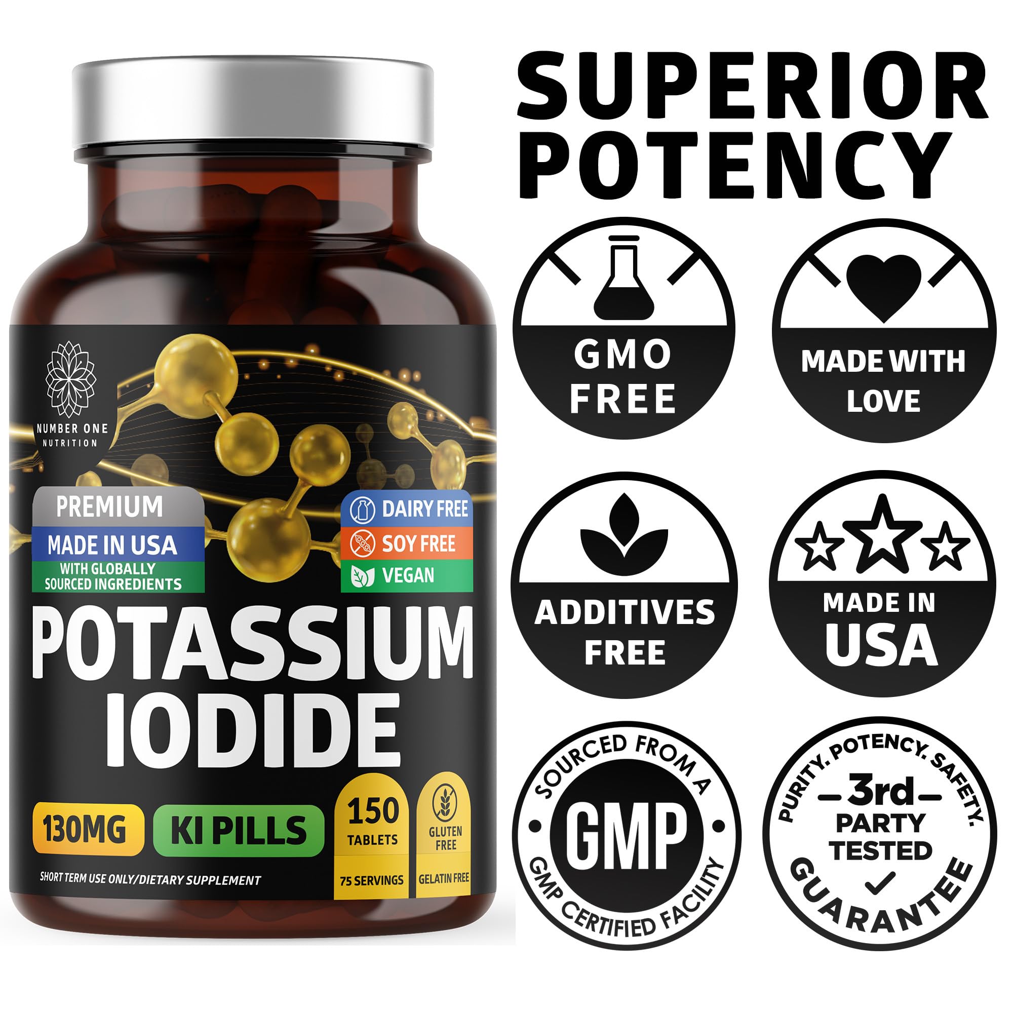 Back view of Number One Nutrition Potassium Iodide Tablets bottle