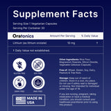 Back view of ORATONICS Lithium Orotate supplement with ingredient list