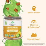 Back view of ORGANIC INDIA Ashwagandha Gummies packaging with ingredient list
