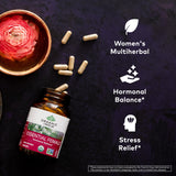Back view of ORGANIC INDIA Essential Female Supplement 399g bottle showing ingredients