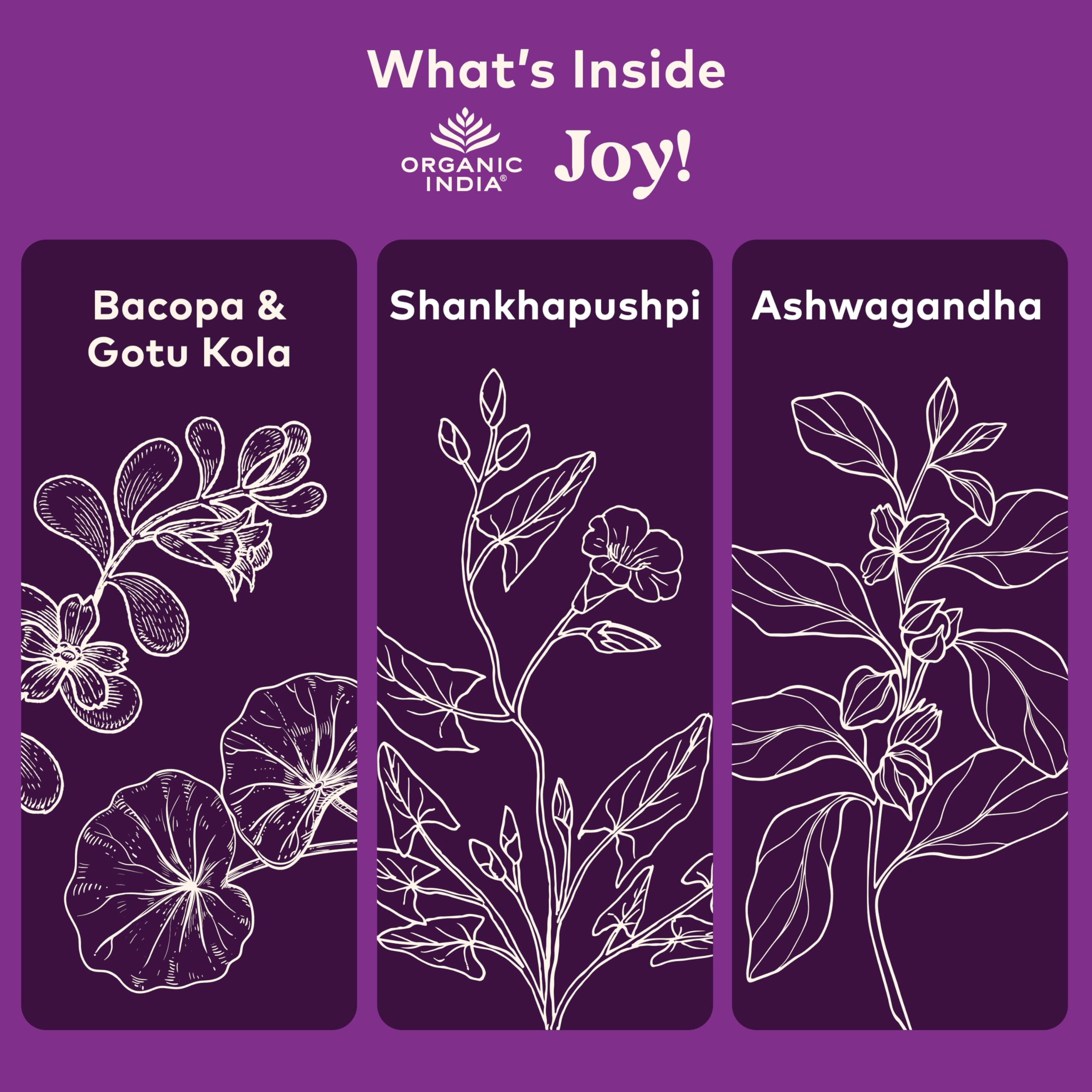 Back view of ORGANIC INDIA Joy! Organic Bacopa Monnieri with ingredient list
