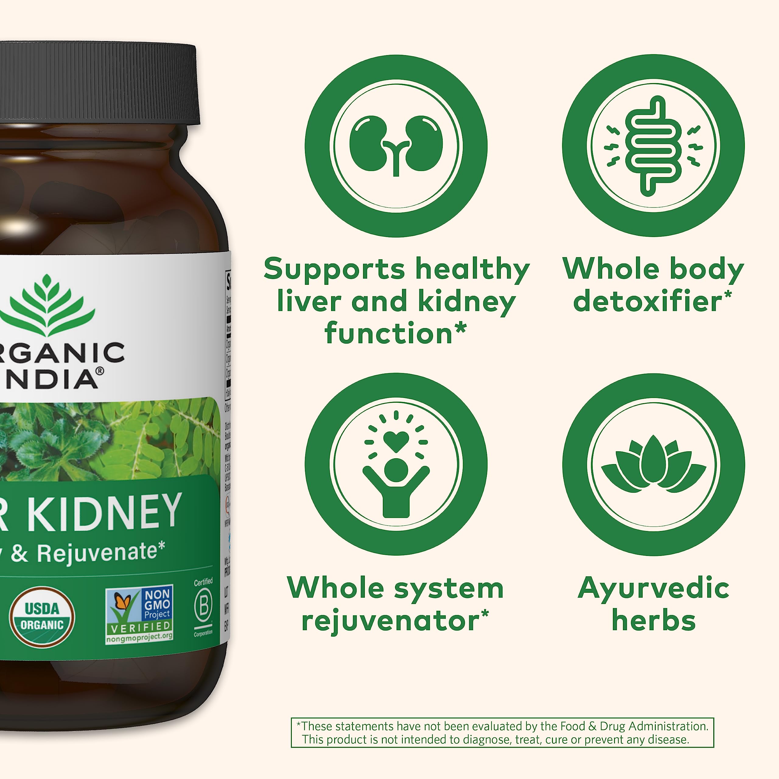 Back view of ORGANIC INDIA Liver Extracts Supplement bottle