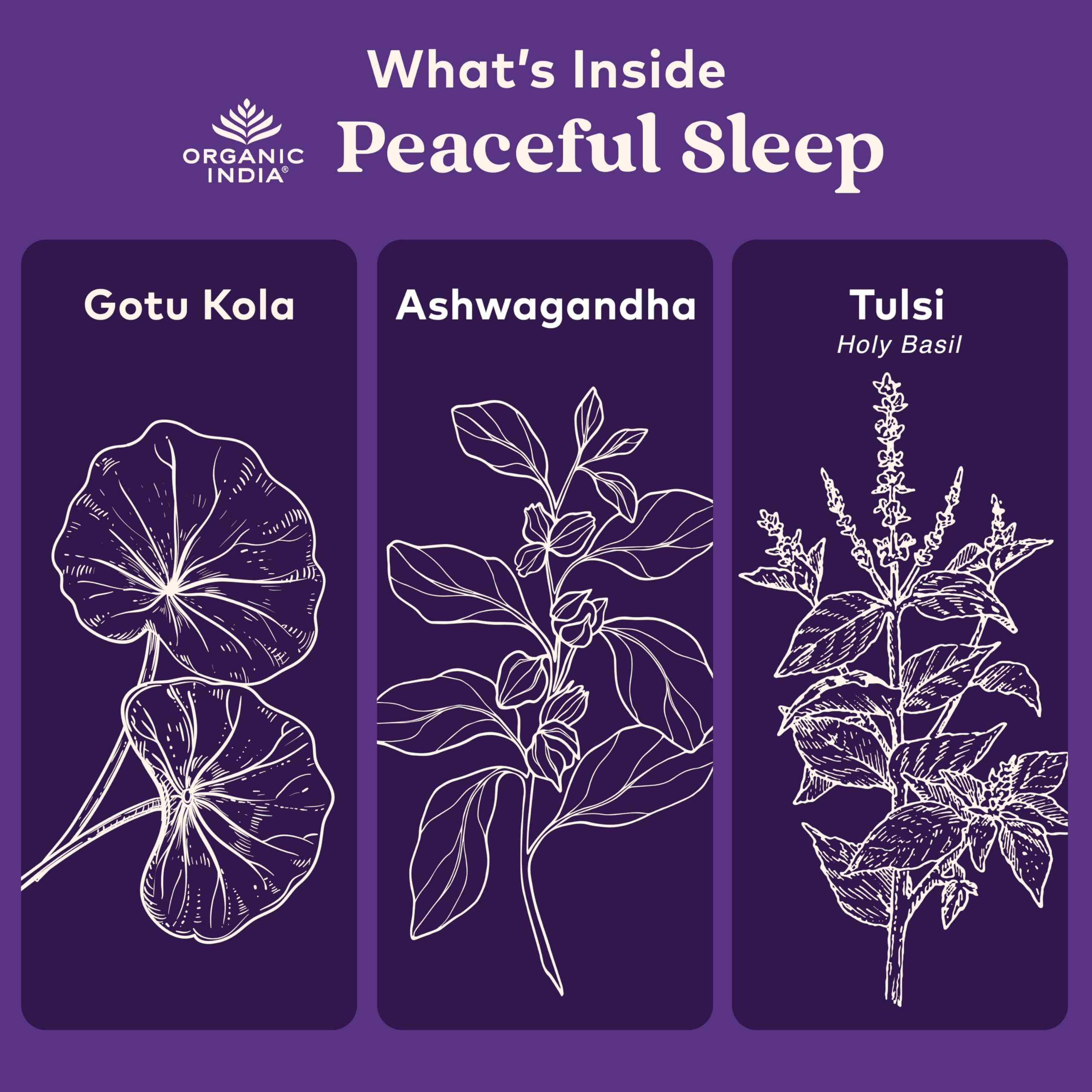 Back view of ORGANIC INDIA Peaceful Sleep Herbal Supplement label