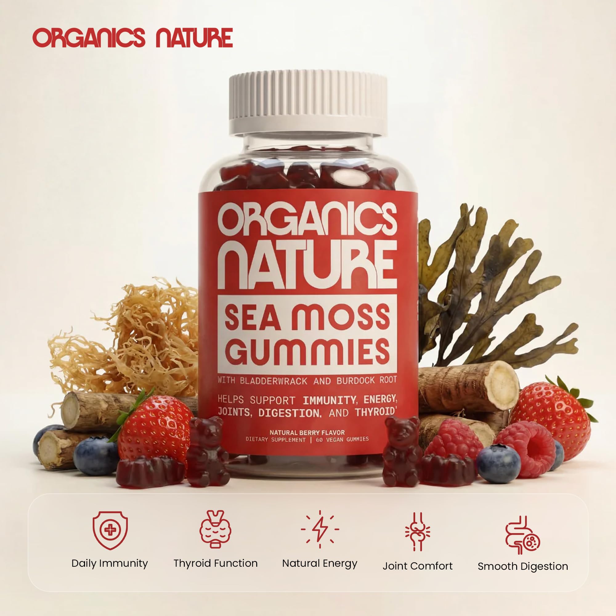 Back view of ORGANICS NATURE Sea Moss Gummies packaging