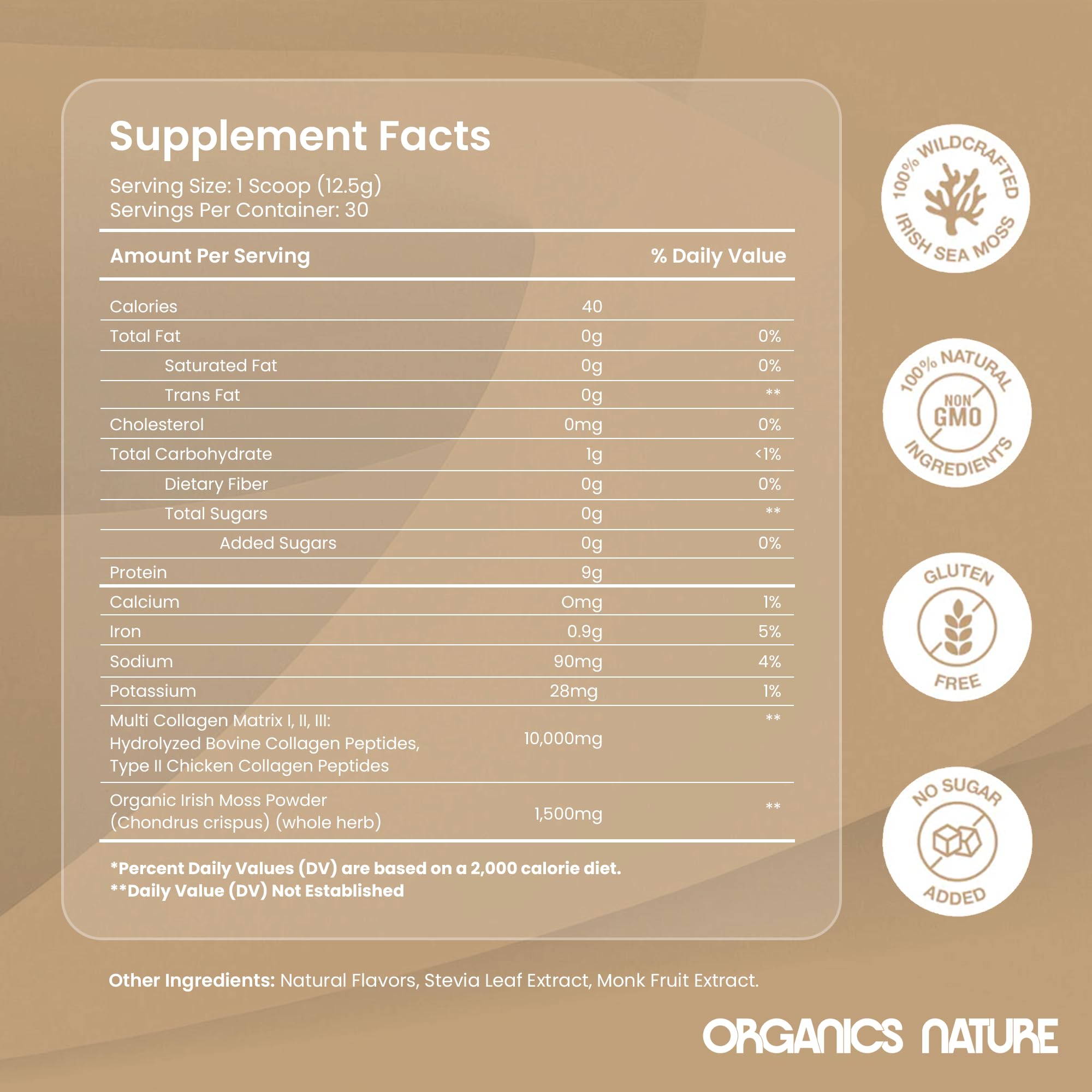 Back view of ORGANICS NATURE Vanilla Caramel Collagen packaging