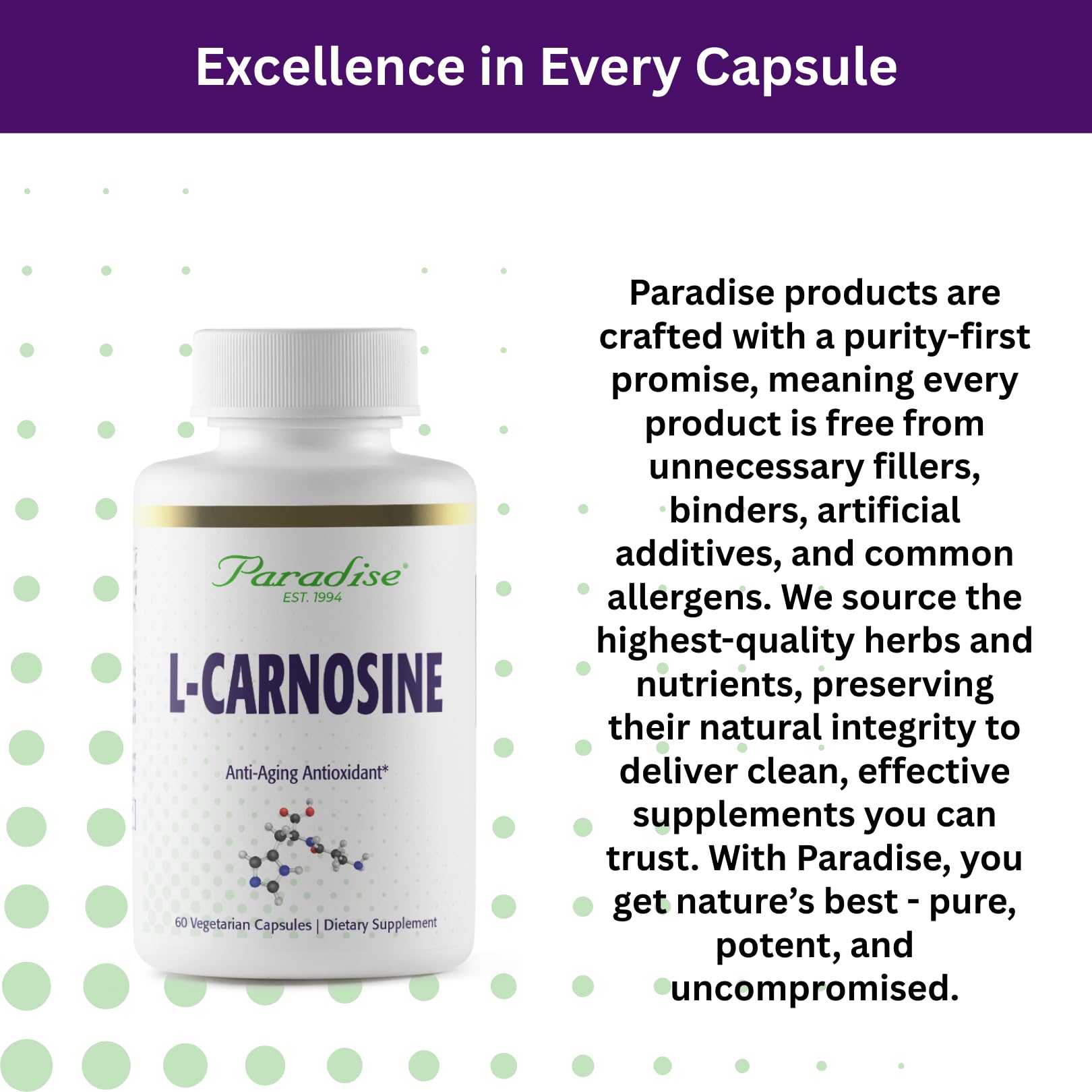 Back view of Paradise Herbs L-Carnosine Capsules packaging
