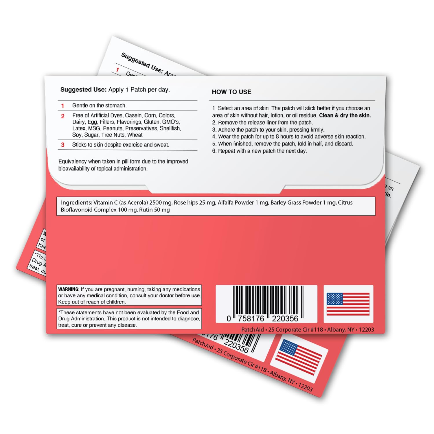 Back view of Patch Aid C Plus Topical Patch packaging
