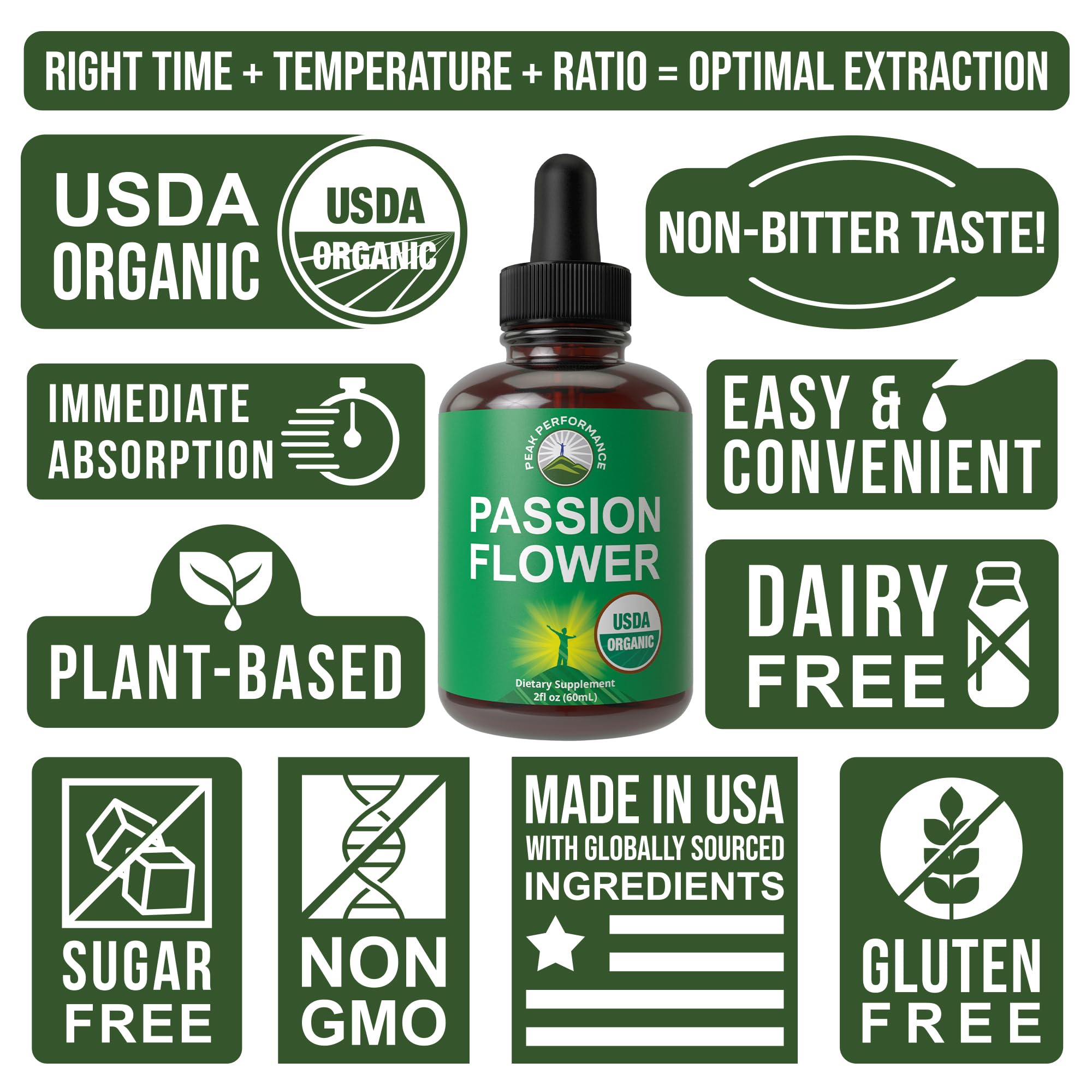Back view of Peak Performance Organic Passion Flower Liquid Drops bottle