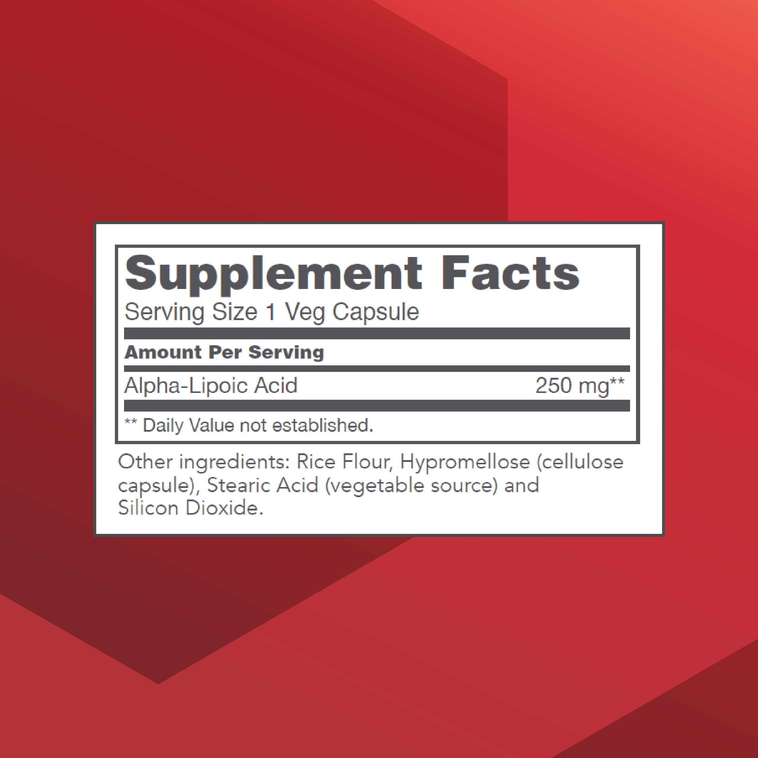 Back view of PROTOCOL FOR LIFE BALANCE Alpha Lipoic Acid 250mg capsules packaging