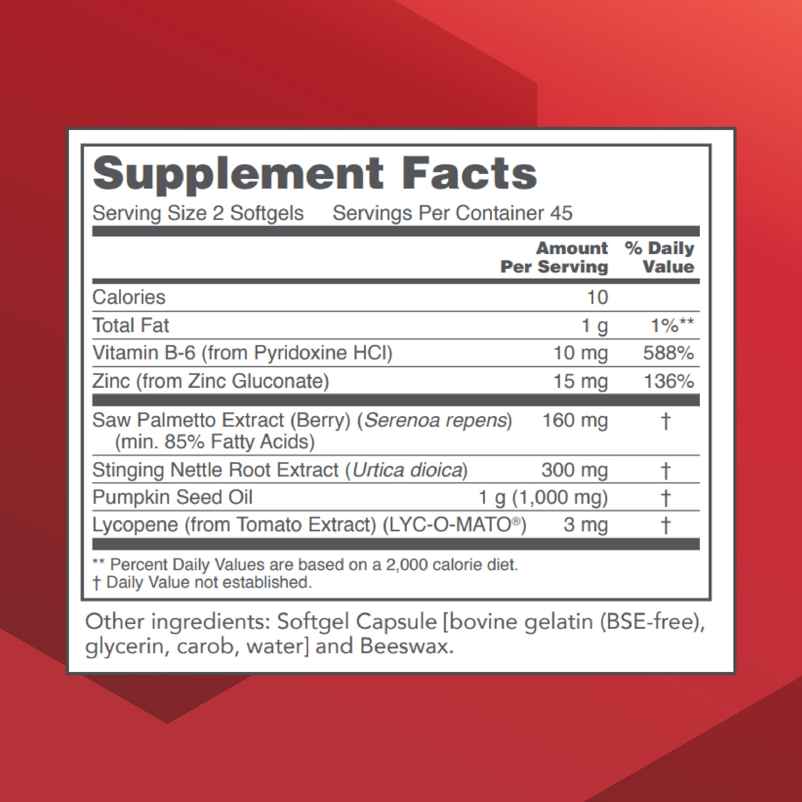Back view of PROTOCOL FOR LIFE BALANCE Saw Palmetto Prostate Support 160mg softgel bottle with ingredient list
