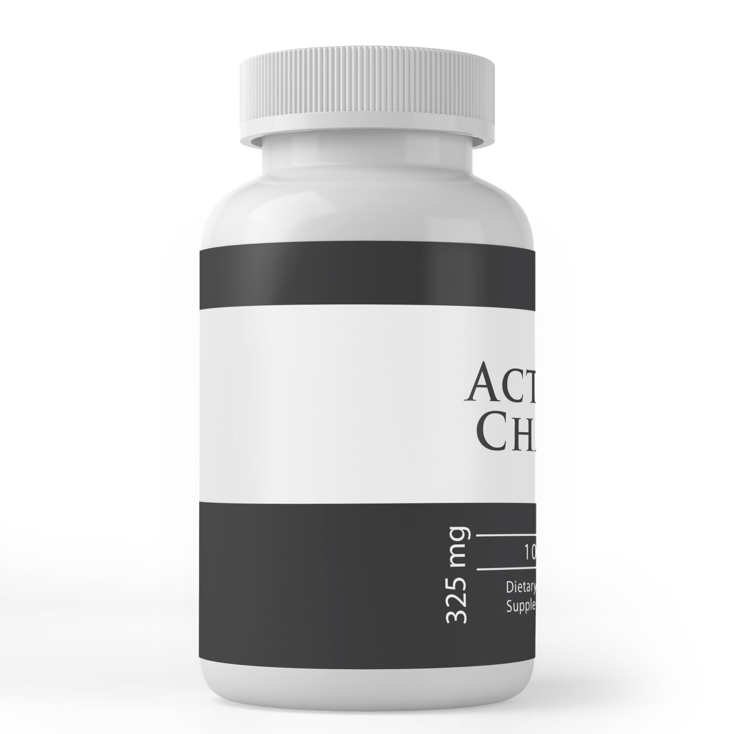 Back view of PURE Activated Charcoal Capsules bottle