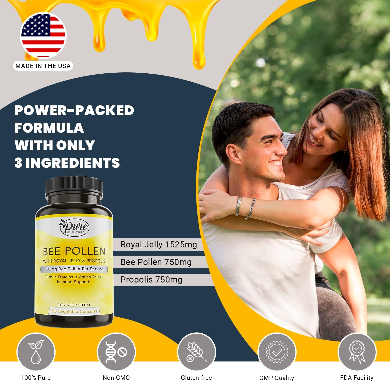 Back view of Pure By Nature Royal Jelly Supplement packaging