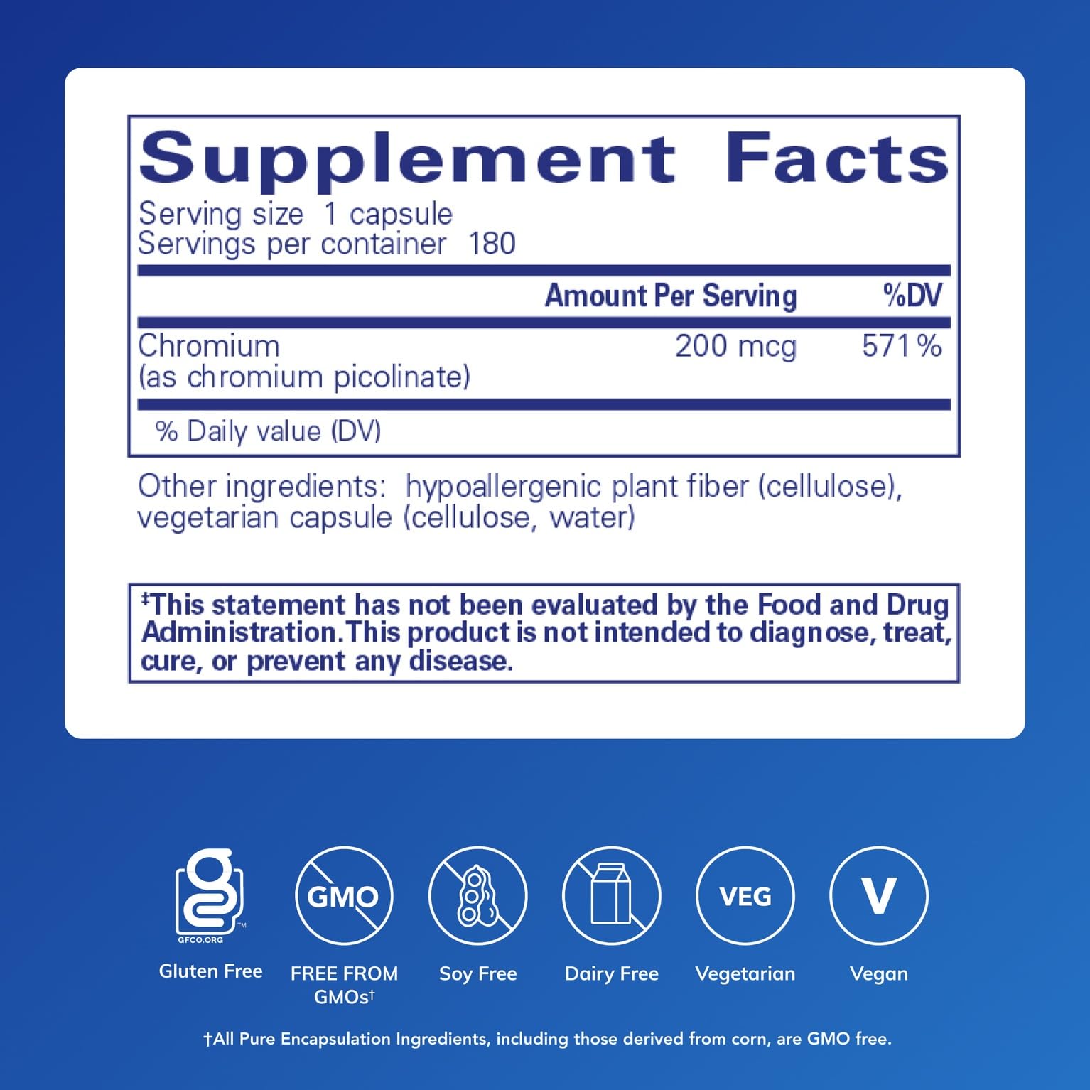 Back view of Pure Encapsulations Chromium Picolinate 200mcg supplement