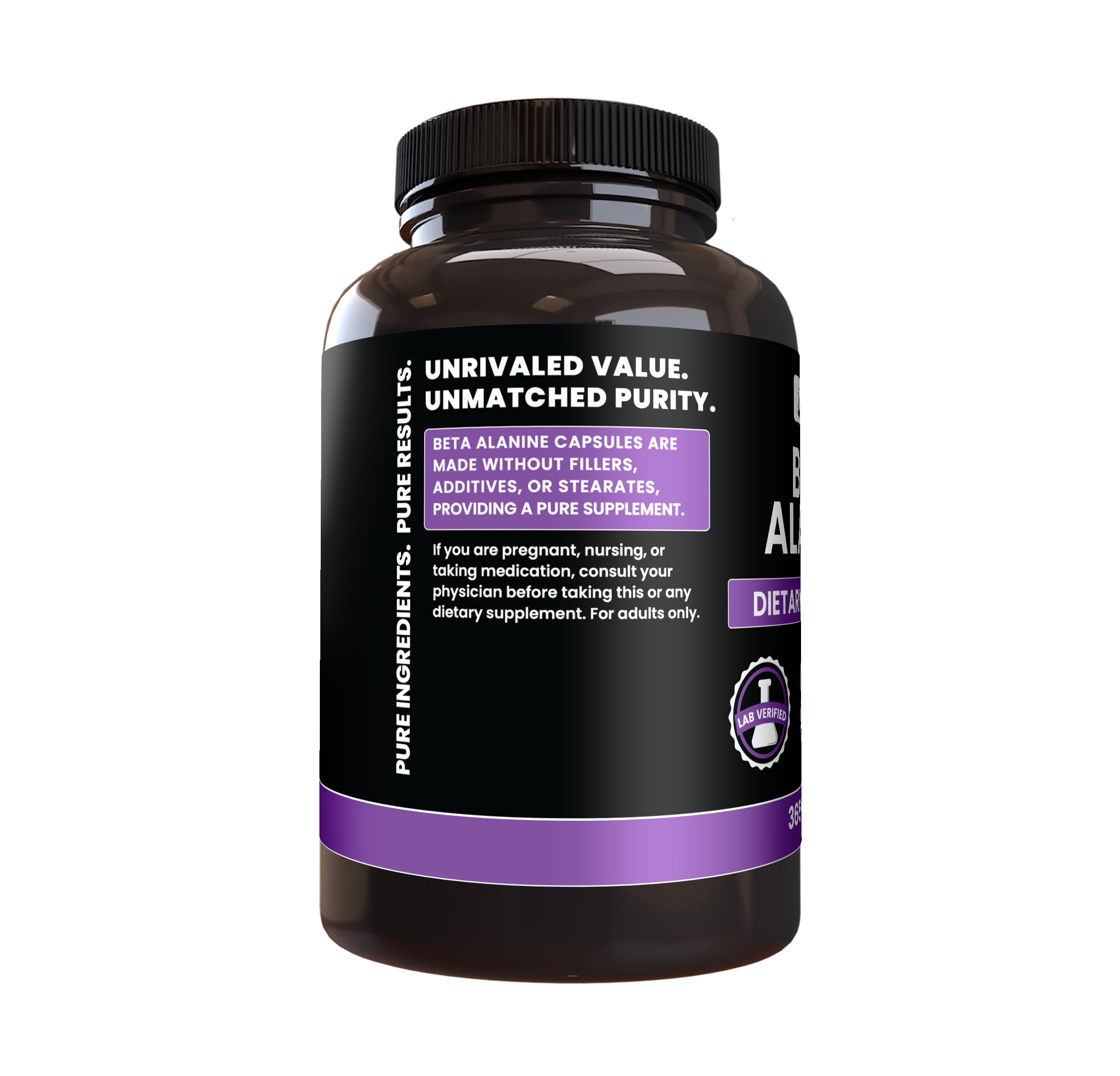 Back view of PURE ORIGINAL INGREDIENTS Beta Alanine Capsules packaging