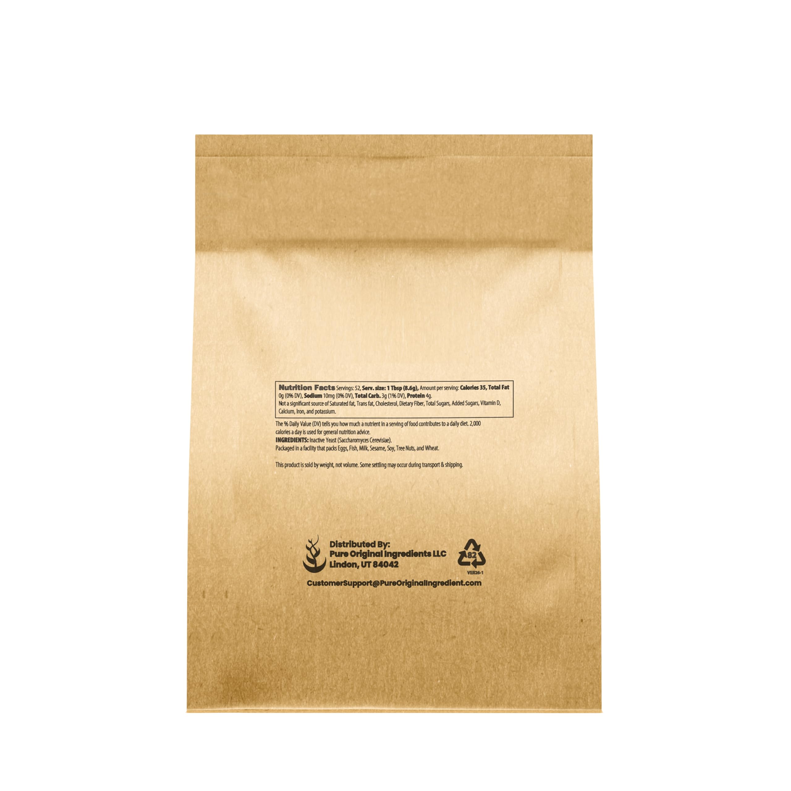 Back view of PURE ORIGINAL INGREDIENTS Brewer's Yeast Powder 454g with ingredient list