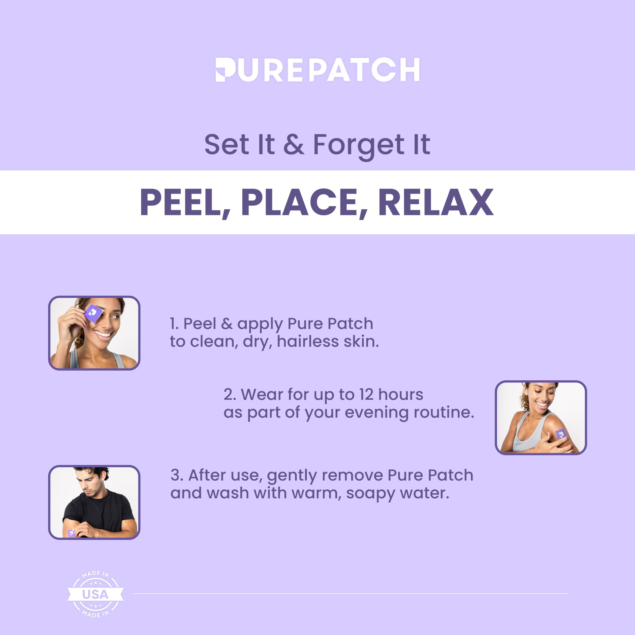 Back view of Pure Patch Sleep Patches packaging with ingredient list