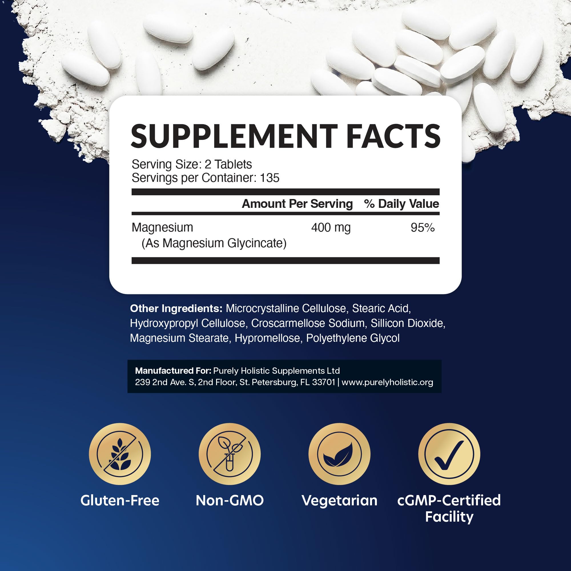 Back view of Purely Holistic Magnesium Glycinate packaging