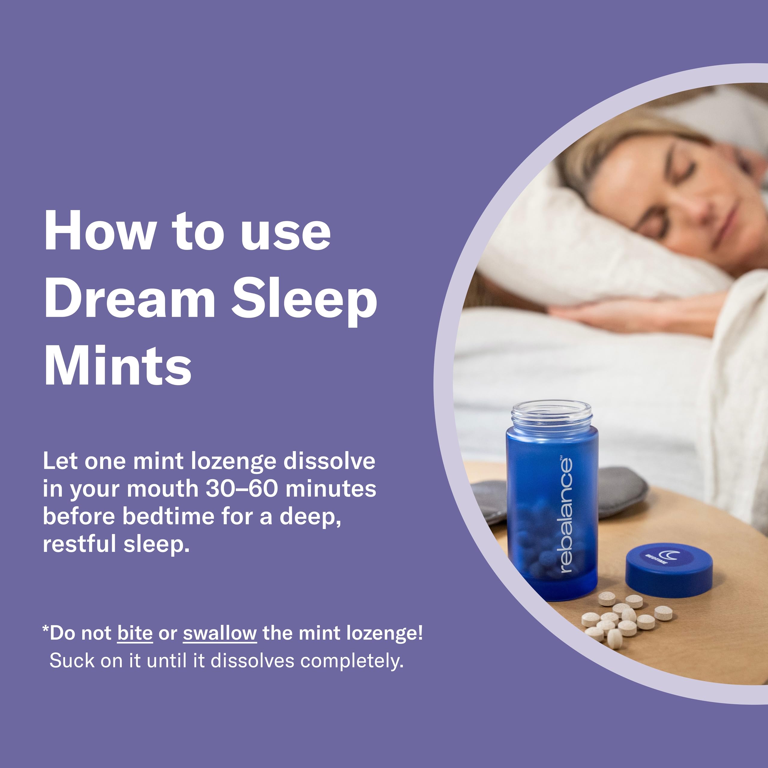 Back view of Rebalance Dream Sleep Mints packaging