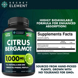 Back view of Secret Element Citrus Bergamot Capsules with ingredient details