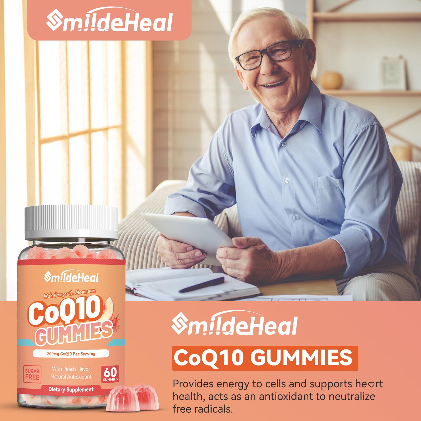 Back view of SmildeHeal CoQ10 Gummies package