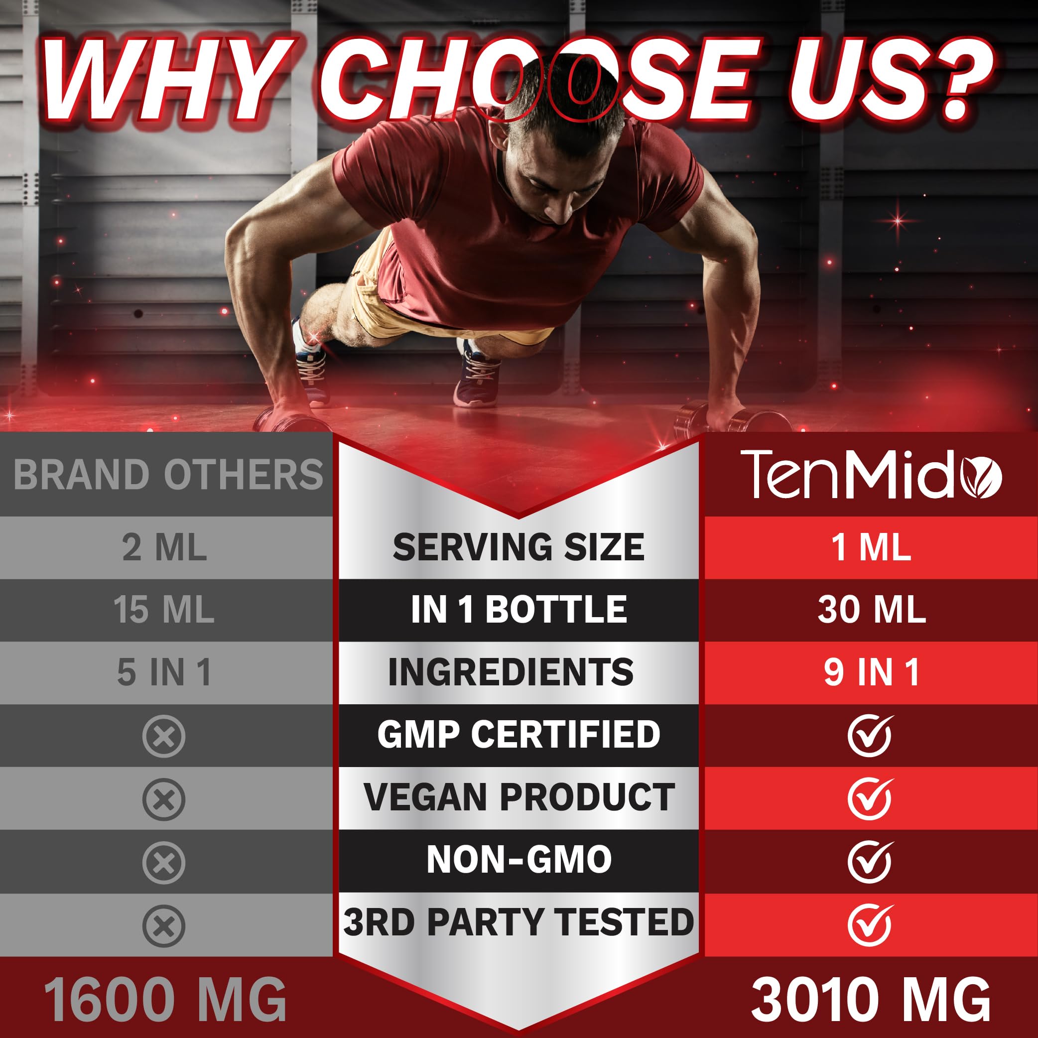 Back view of Tenmido Green Tea Extract Liquid Drops bottle showing ingredients