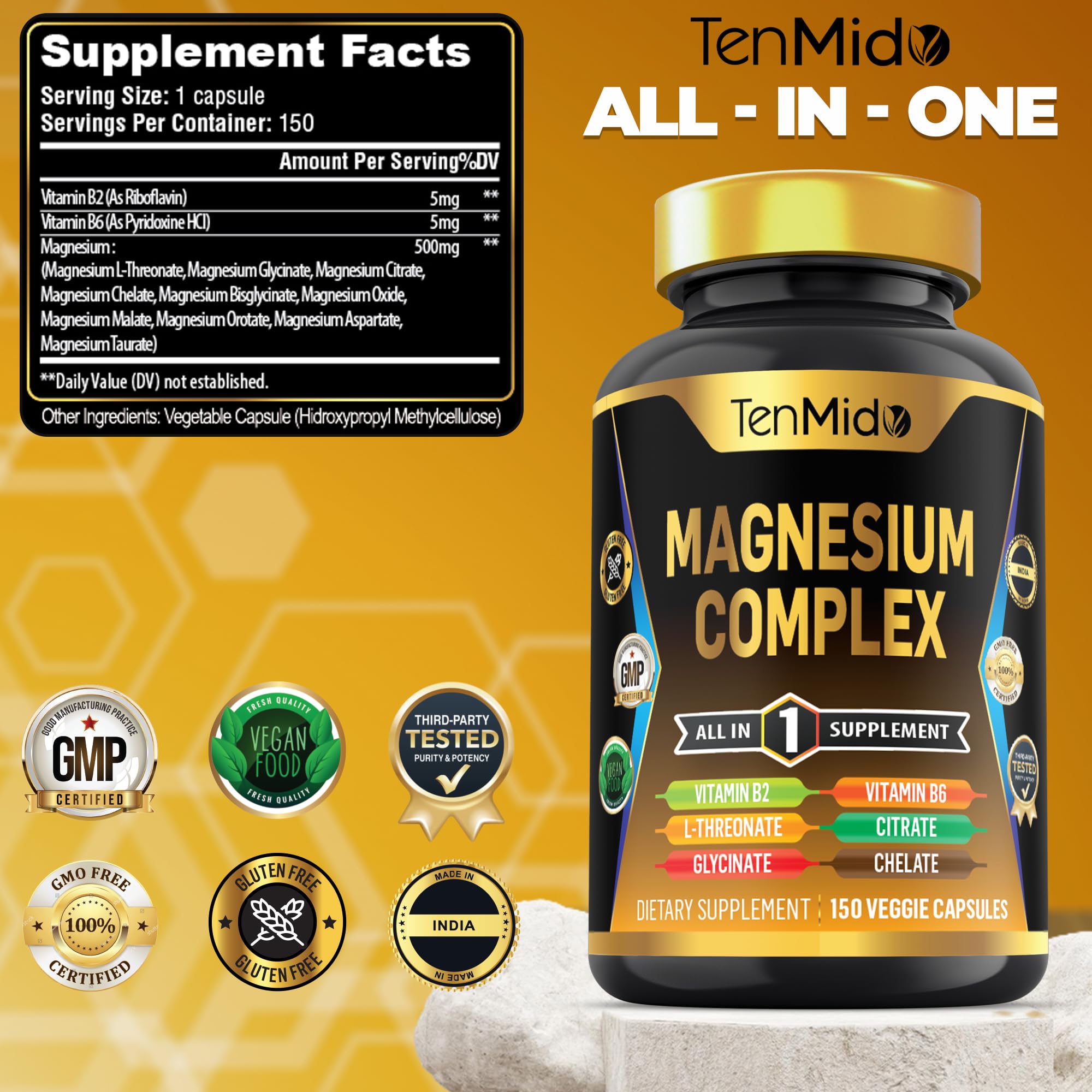 Back view of Tenmido Magnesium Complex bottle