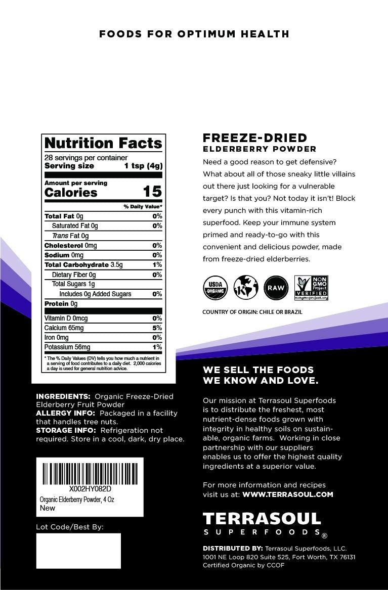 Back view of Terrasoul Superfoods Elderberry Powder pouch