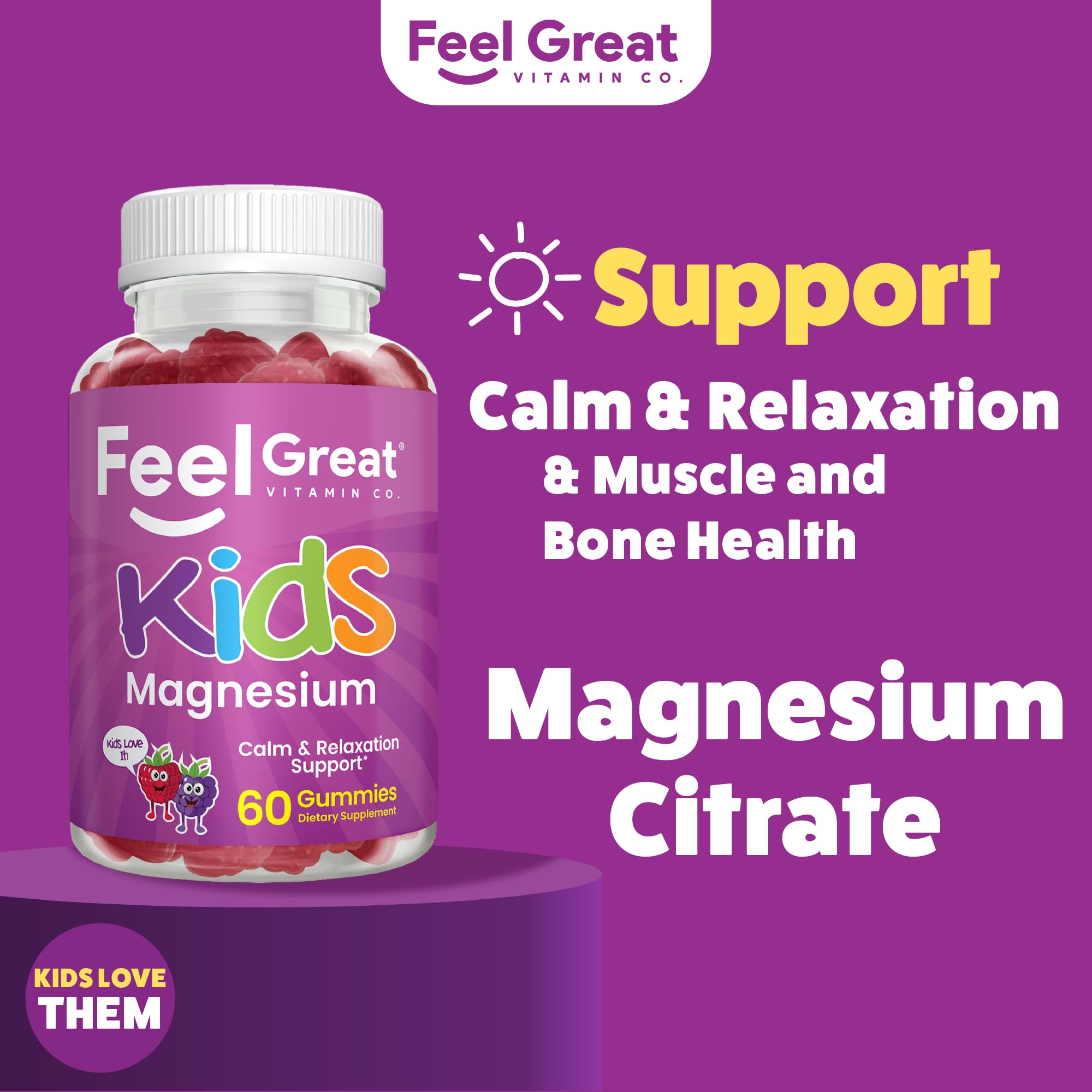 Back view of The Feel Great Vitamin Company Kids Magnesium Calm Gummies 60 Count