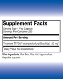 Back view of The One Pill Integrative Healing Vitamin B1 Thiamine TTFD 50mg Capsules packaging