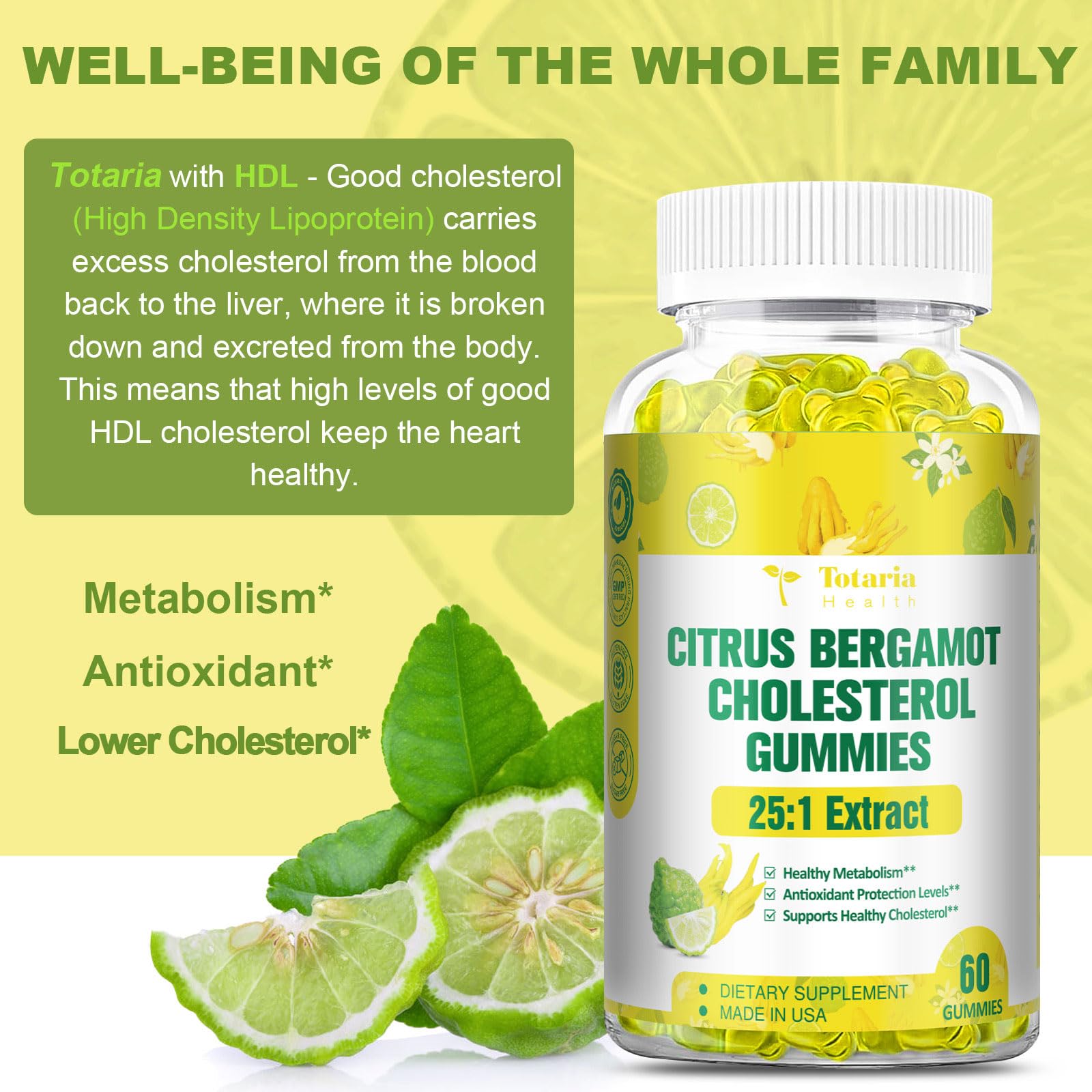 Back view of Totaria Citrus Bergamot Gummies packaging