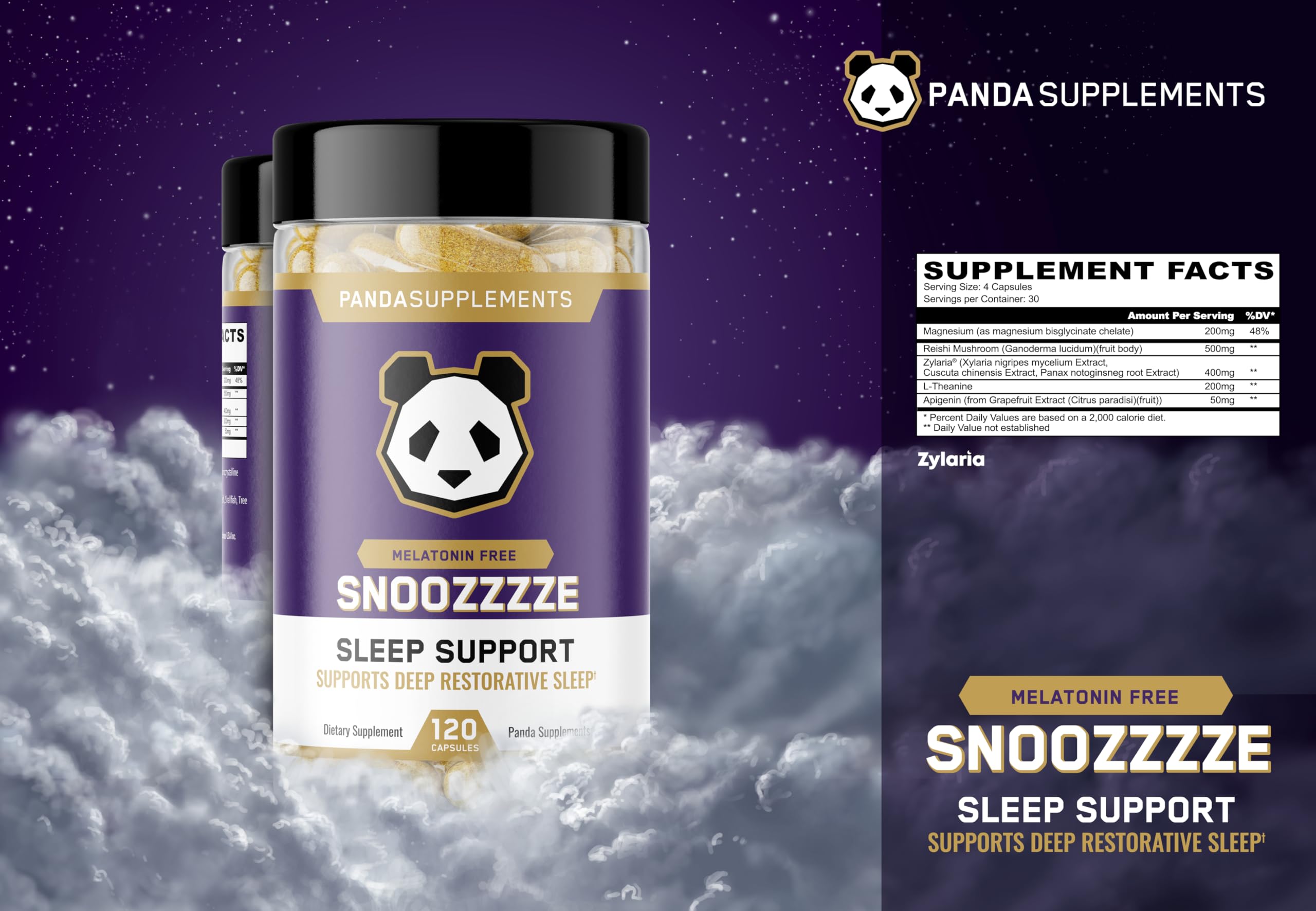 Back view of Underground Bio Labs Panda Supps Snoozzzze 120 Capsules