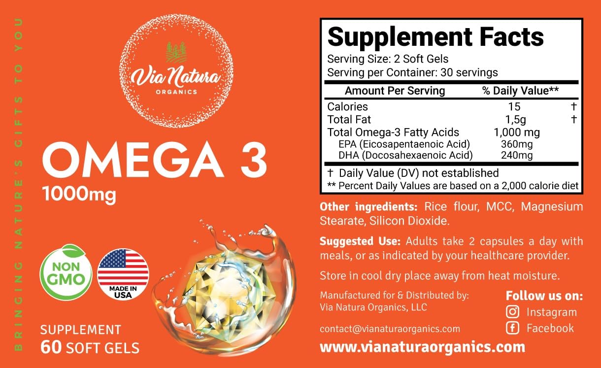 Back view of Via Natura Organics Omega-3 Fish Oil packaging