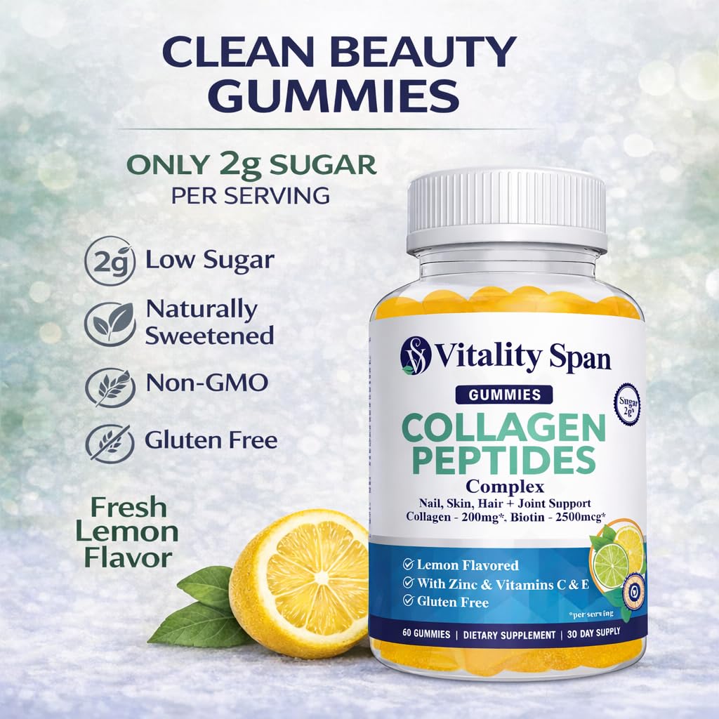 Back view of Vitality Span Hair, Skin & Nails Gummies packaging